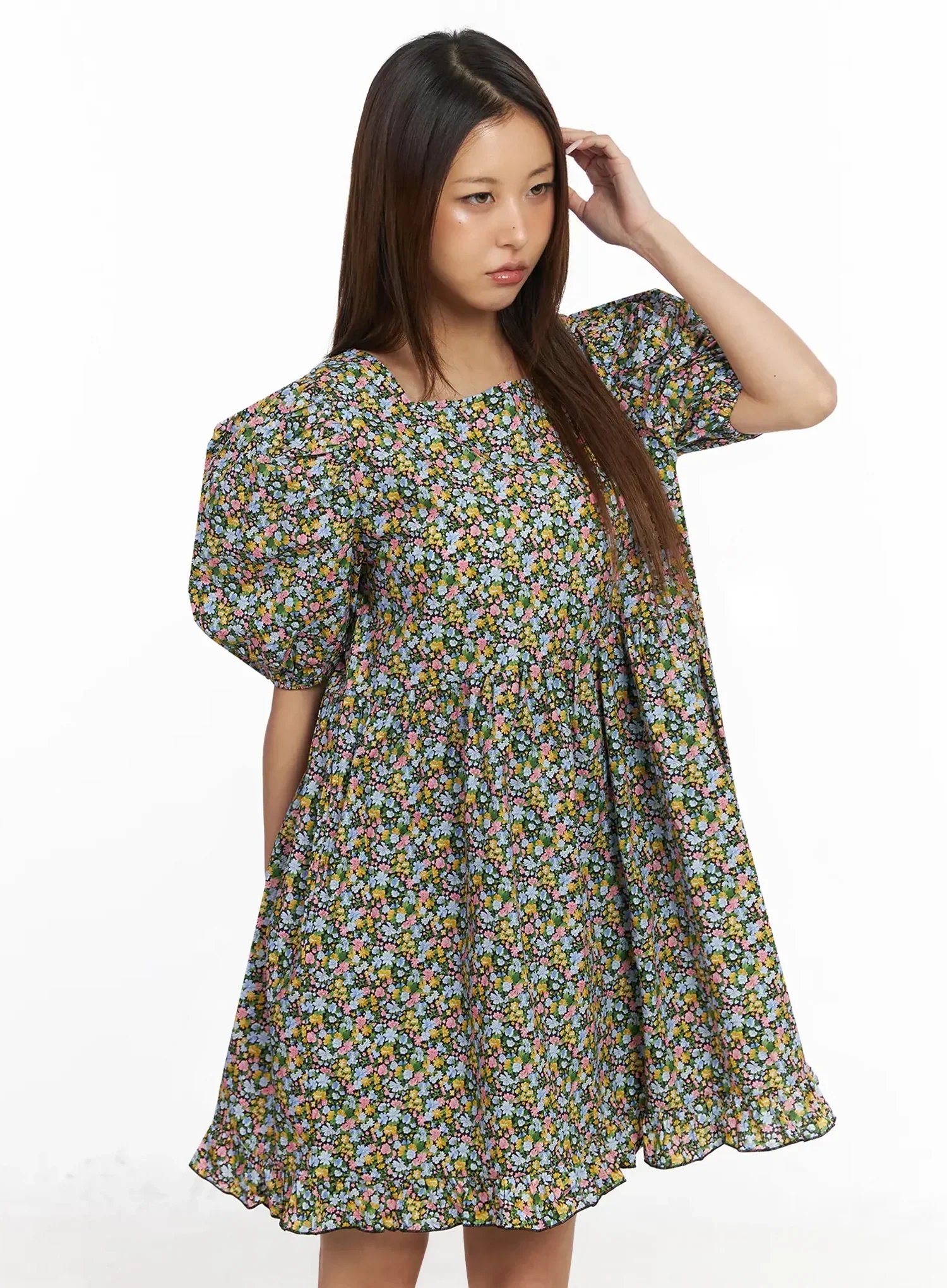 Floral Puff Sleeve Babydoll Dress IY501 - Image 7
