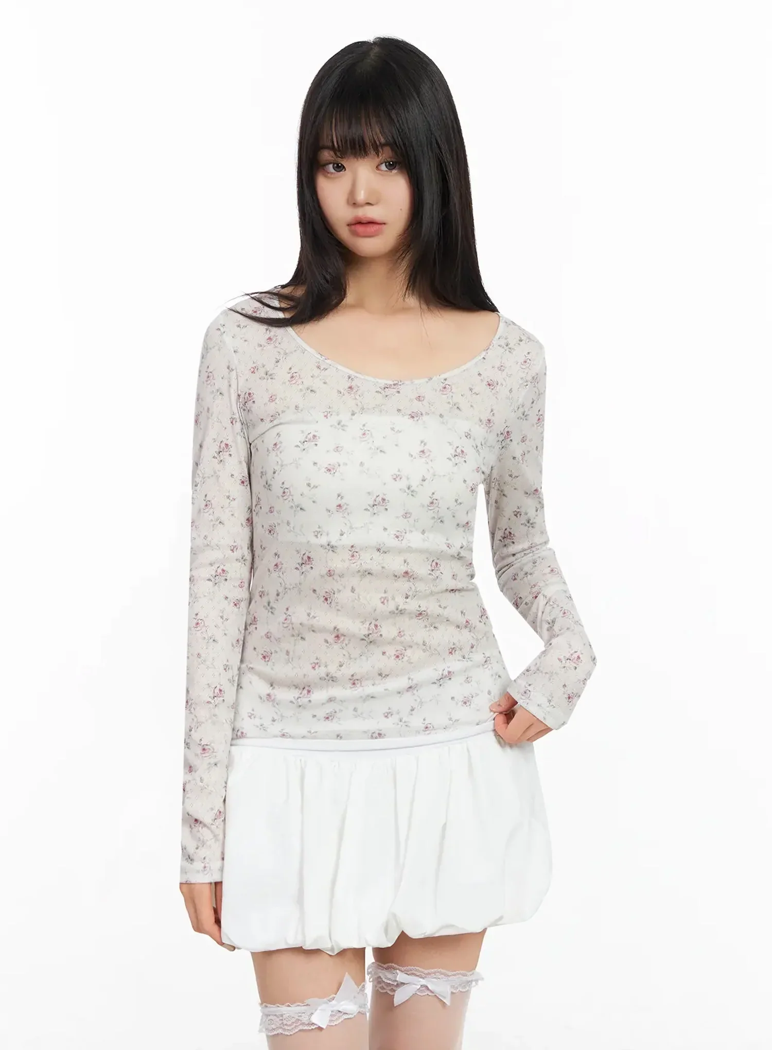 Floral Slim Long Sleeve Tee IA523 - Image 3