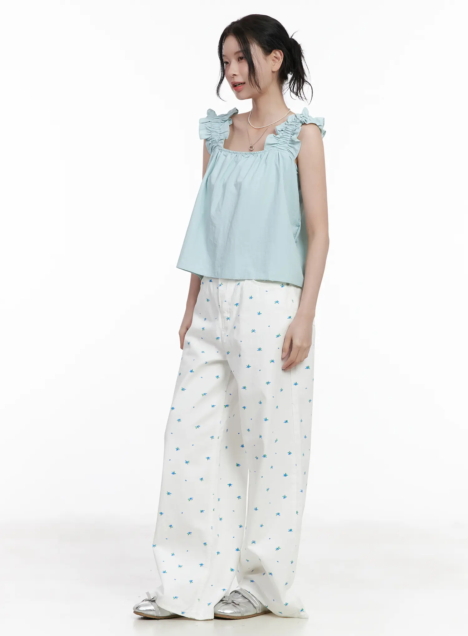 Floral Wide-Leg Cotton Pants CA510 - Image 5