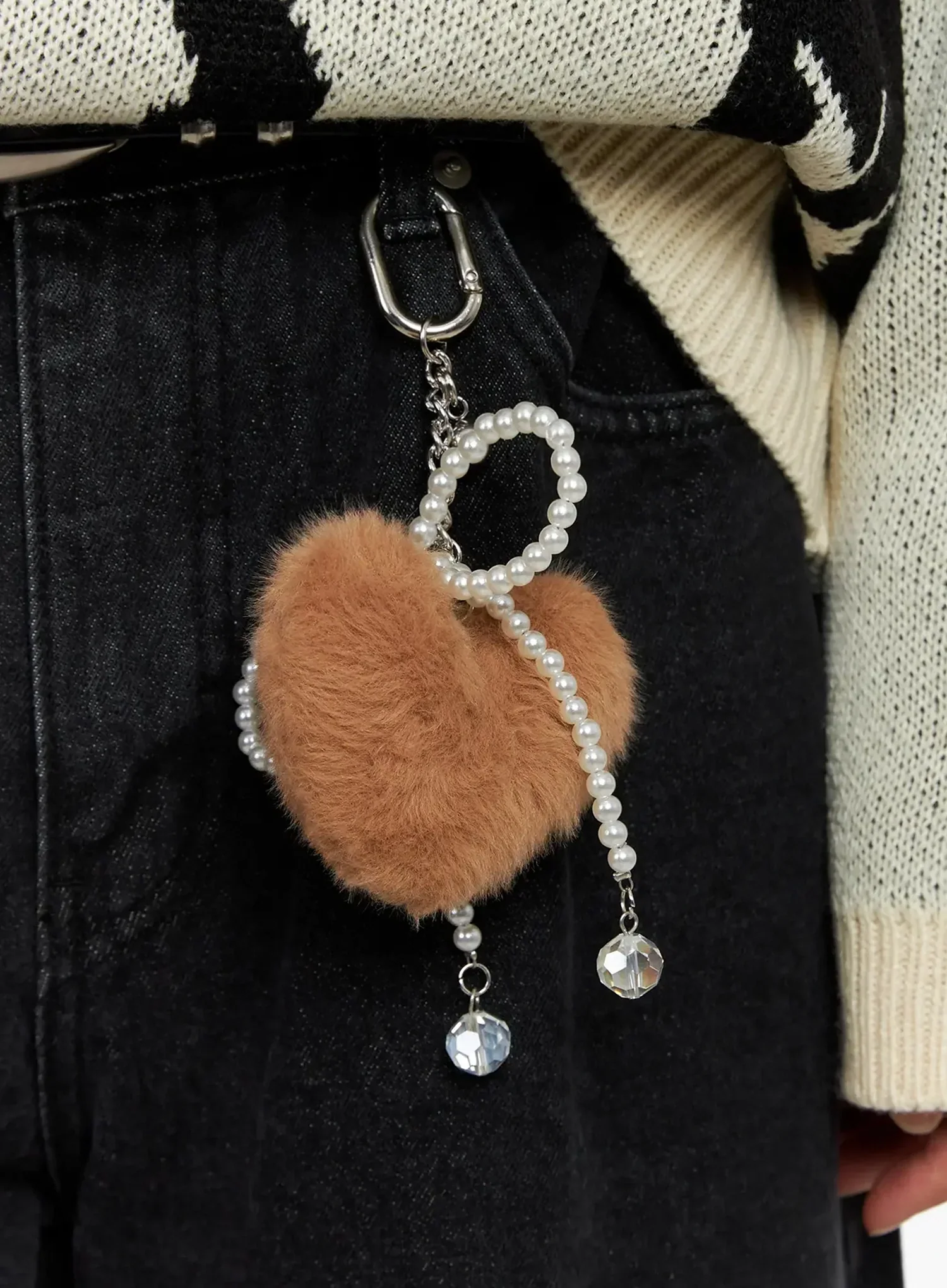 Fluffy Heart Ribbon Charm Keychain IO517 - Image 2