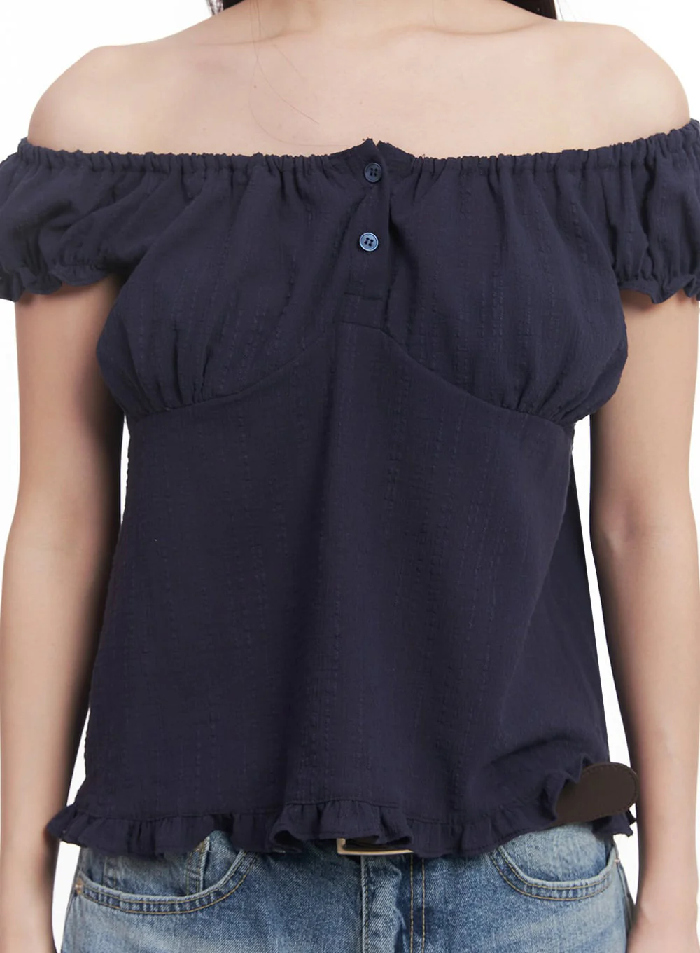 Frill Buttoned Off-Shoulder Blouse Top IM528 - Image 4