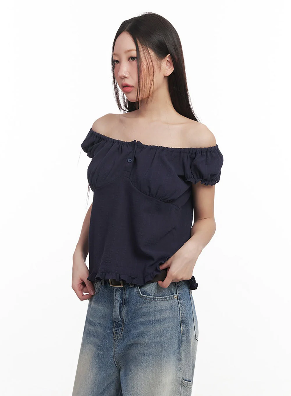 Frill Buttoned Off-Shoulder Blouse Top IM528 - Image 9