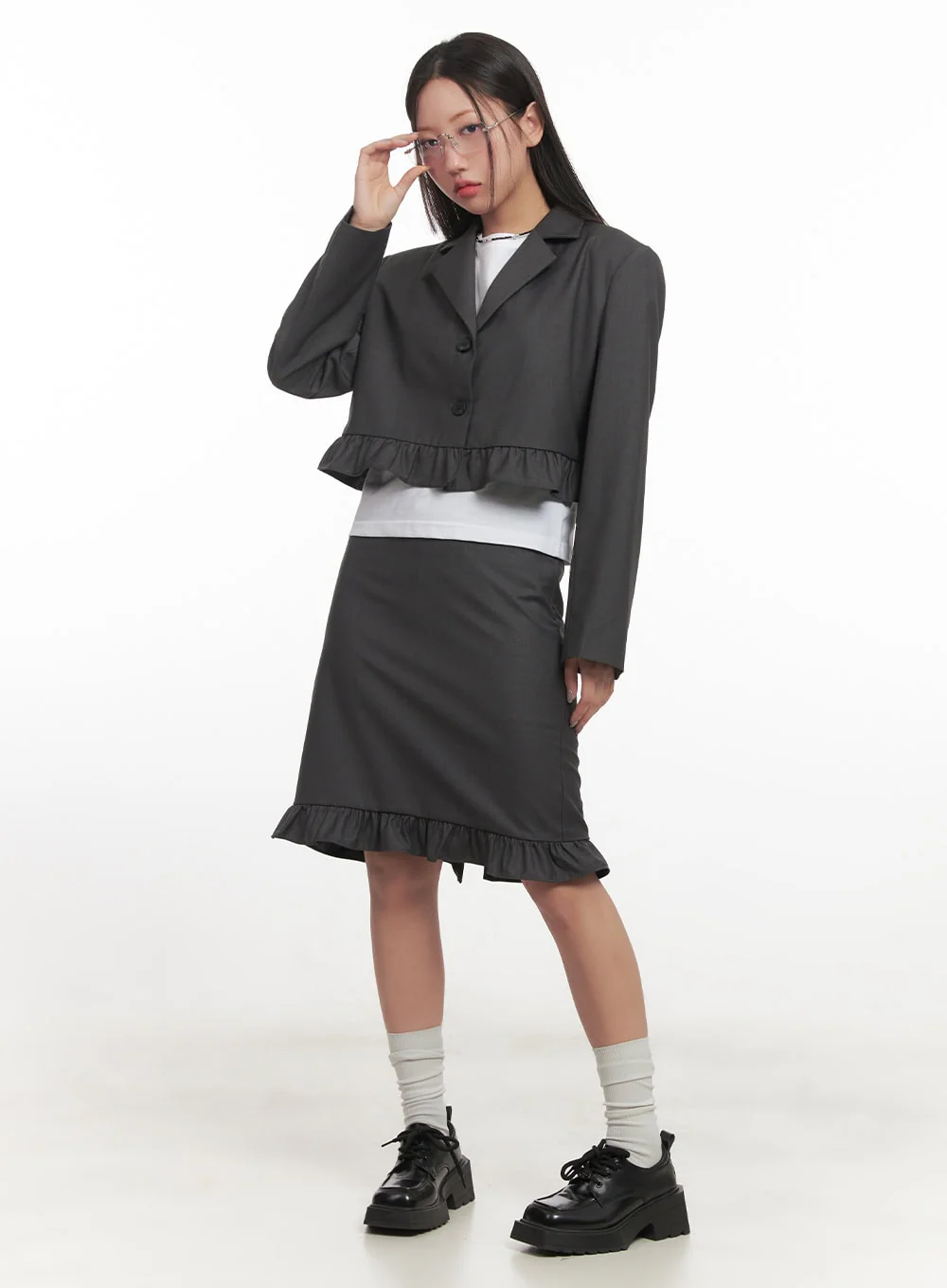 Frill Collared Crop Blazer CF526 - Image 3