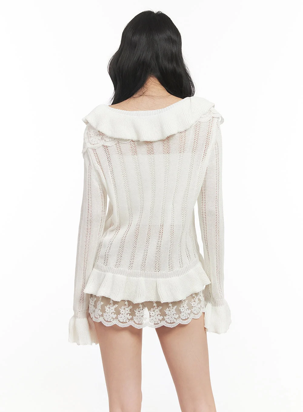 Frill Lace V-Neck Knit Cardigan CF513 - Image 12