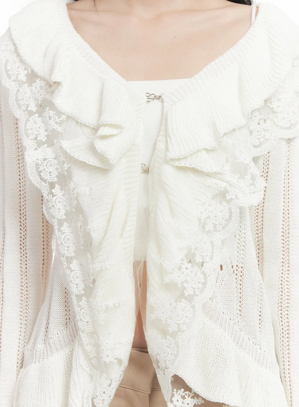 Frill Lace V-Neck Knit Cardigan CF513 - Image 5