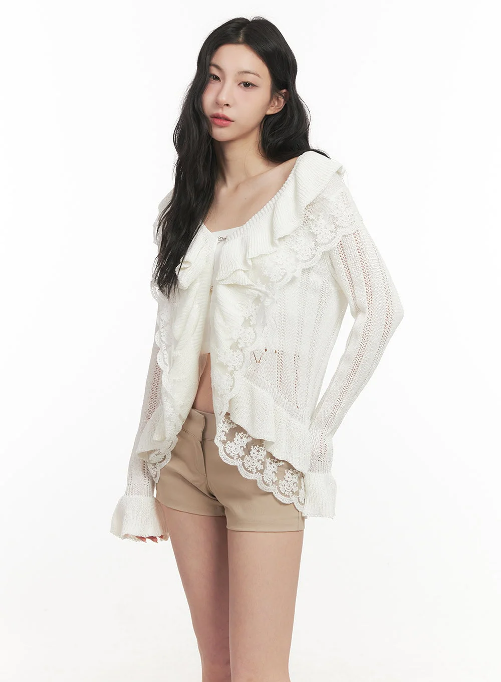 Frill Lace V-Neck Knit Cardigan CF513 - Image 6