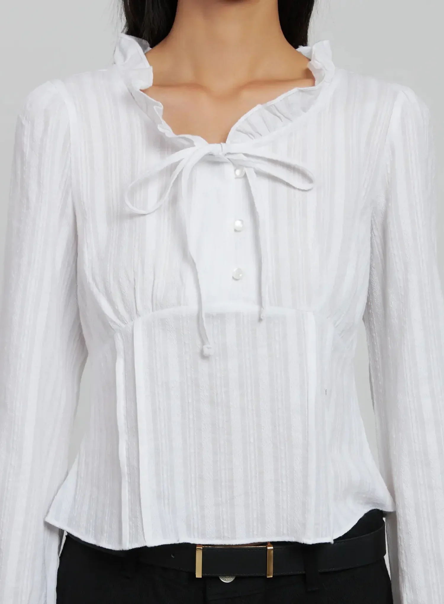 Frill Striped Blouse IJ509 - Image 3