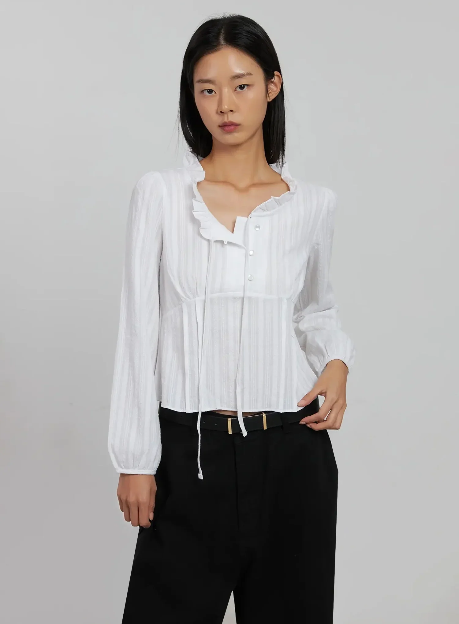 Frill Striped Blouse IJ509 - Image 8