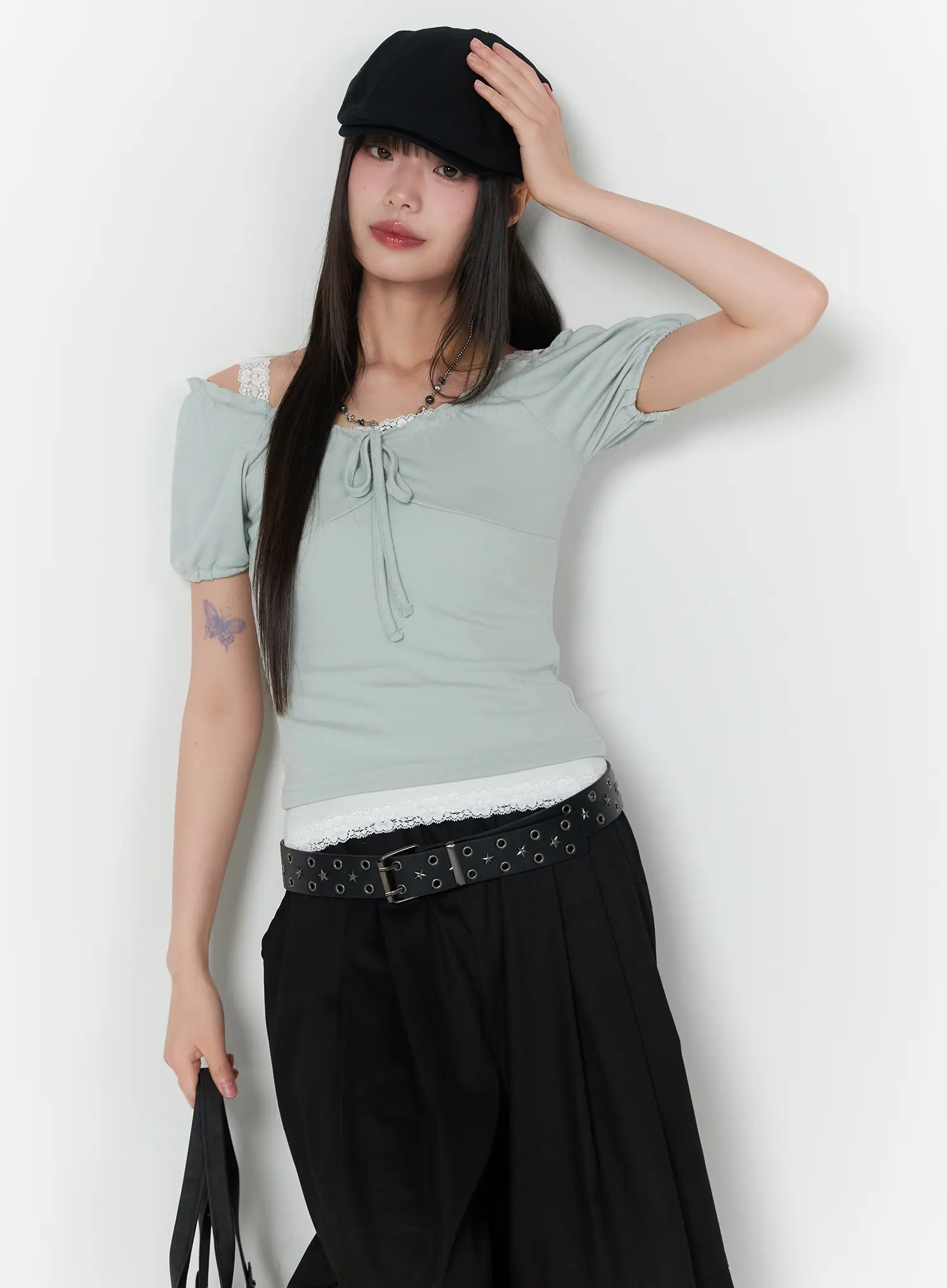 Frill Trim Puff Sleeve Blouse CA528