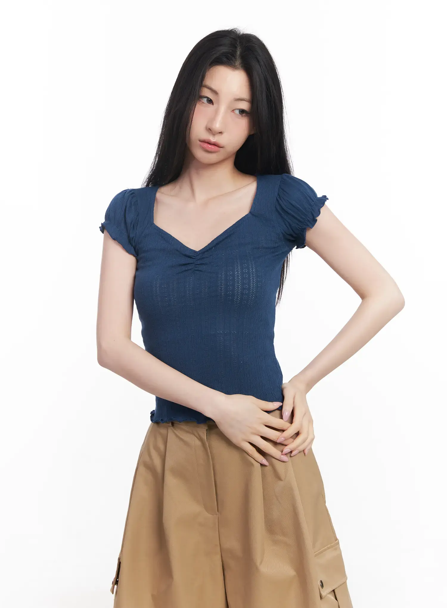 Frill V-Neck Crop Tee CU510 - Image 12