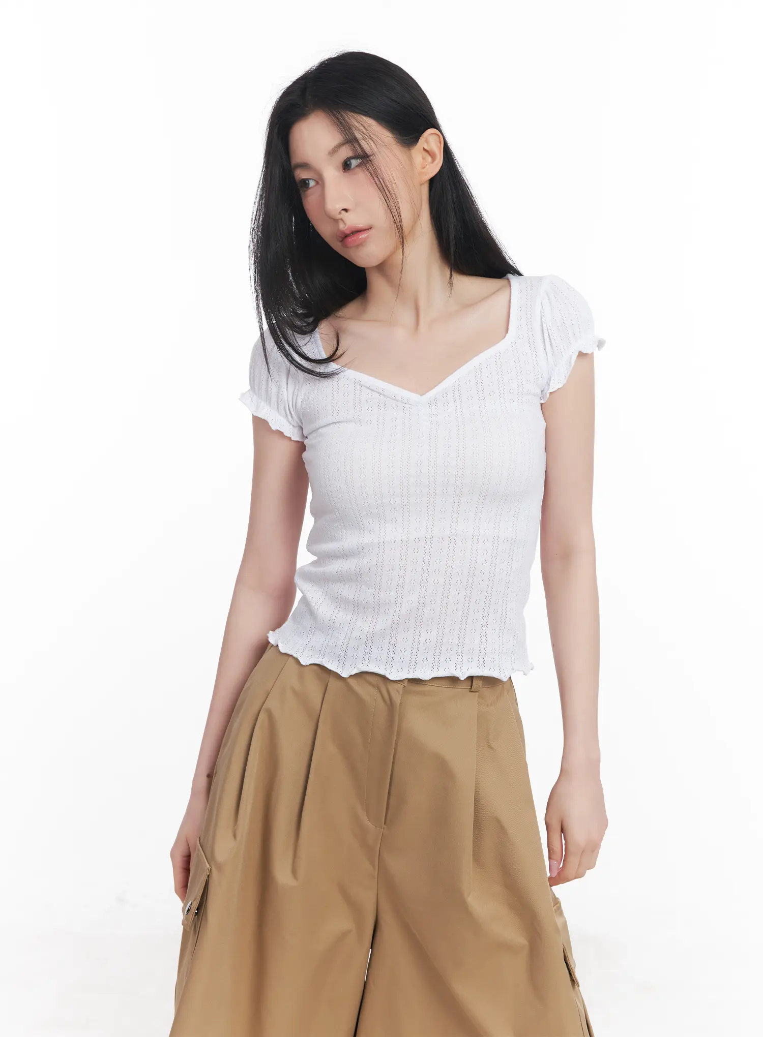 Frill V-Neck Crop Tee CU510 - Image 2