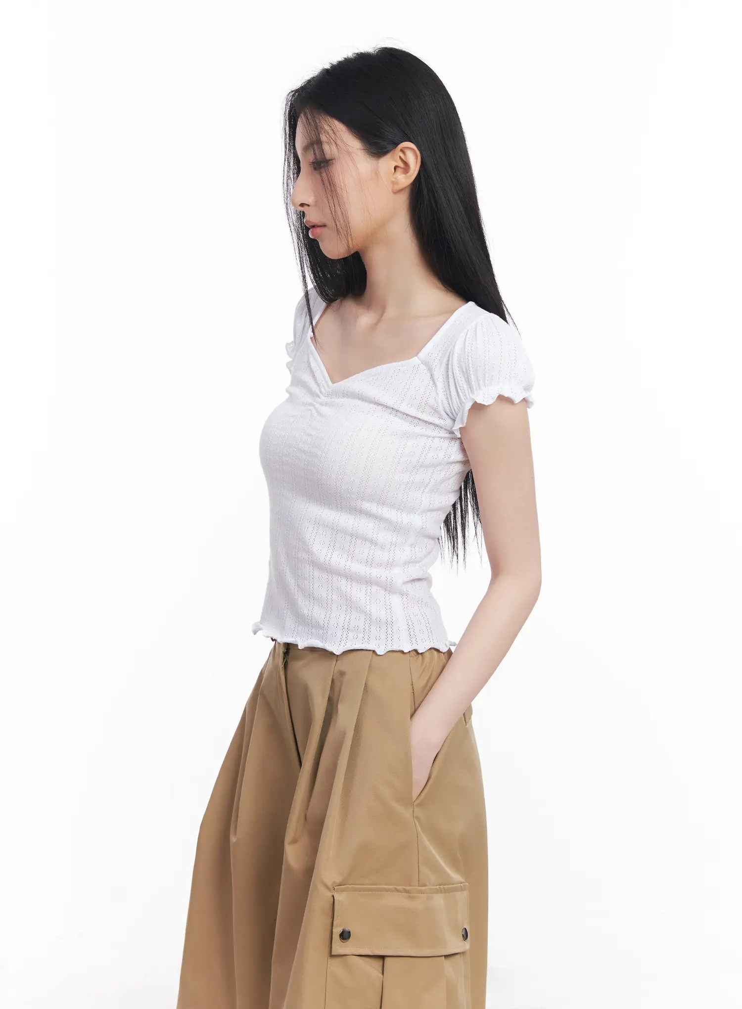 Frill V-Neck Crop Tee CU510 - Image 6