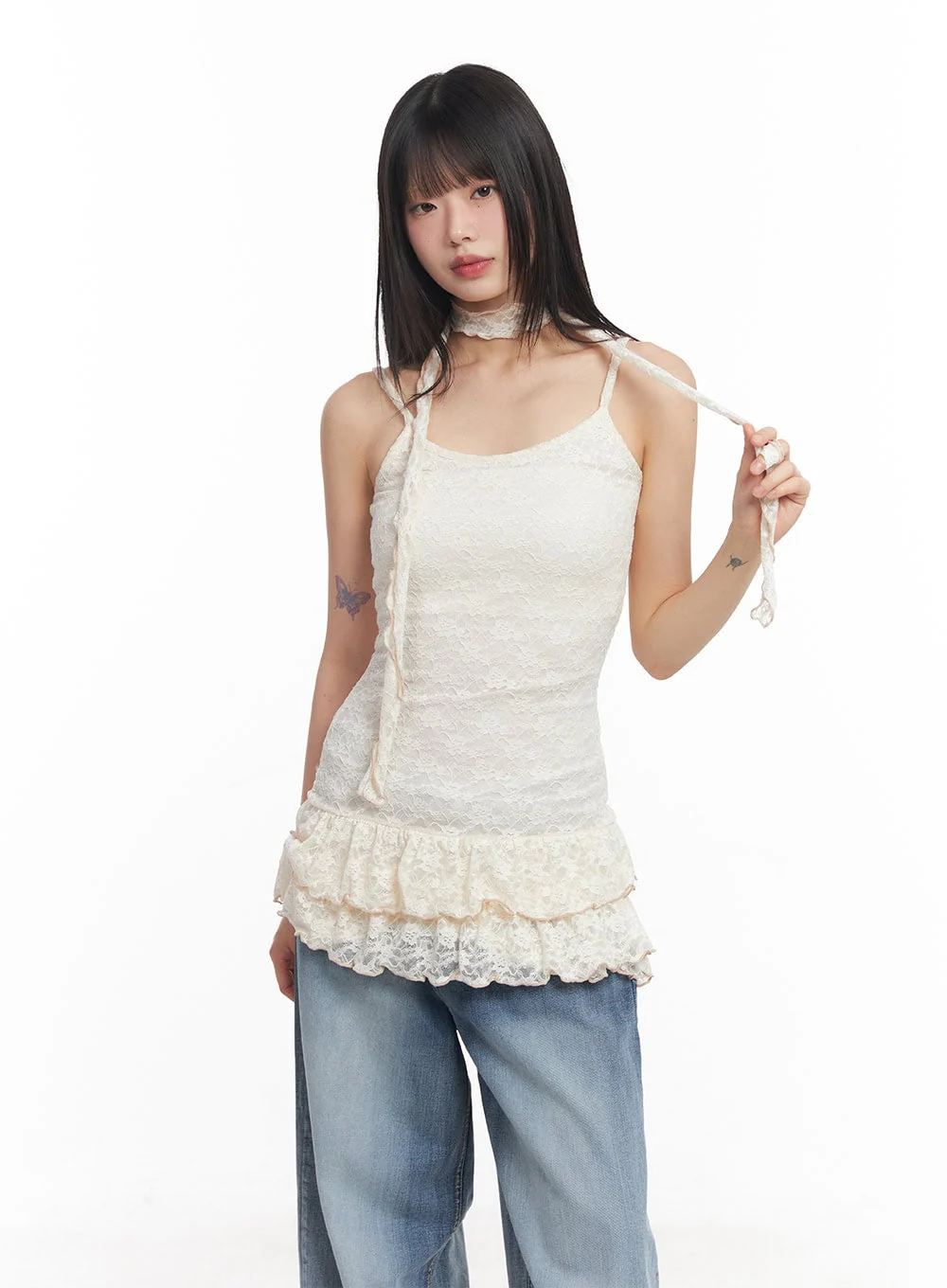 Frilly Lace Mini Dress with Scarf Set CY512 - Image 10