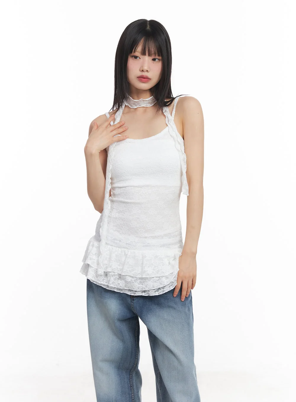 Frilly Lace Mini Dress with Scarf Set CY512 - Image 9