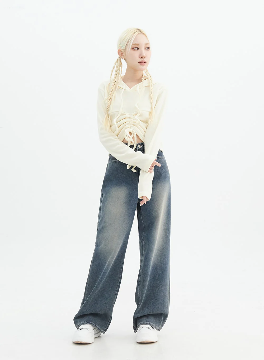 Front Shirring Hoodie Sweater IN328 - Image 3