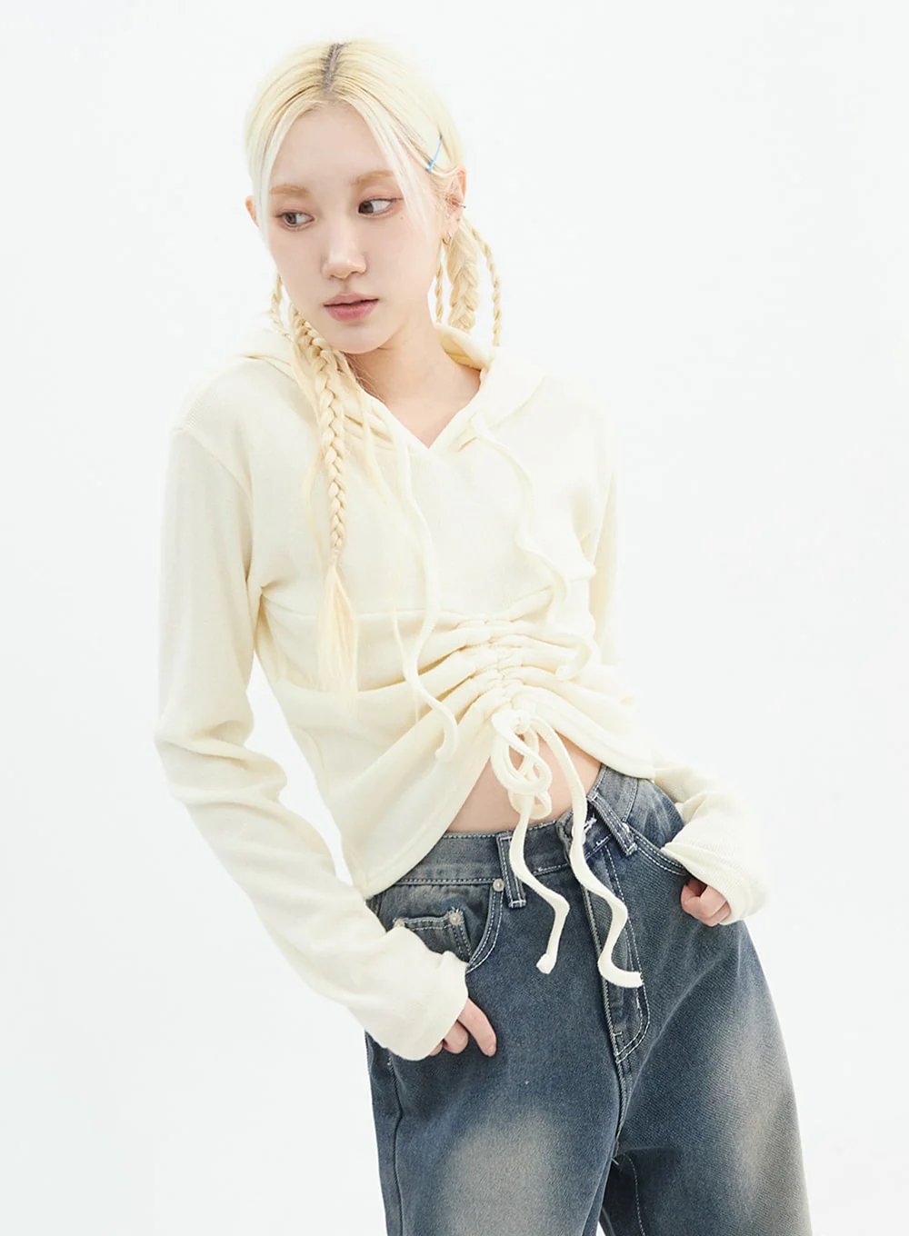 Front Shirring Hoodie Sweater IN328 - Image 4