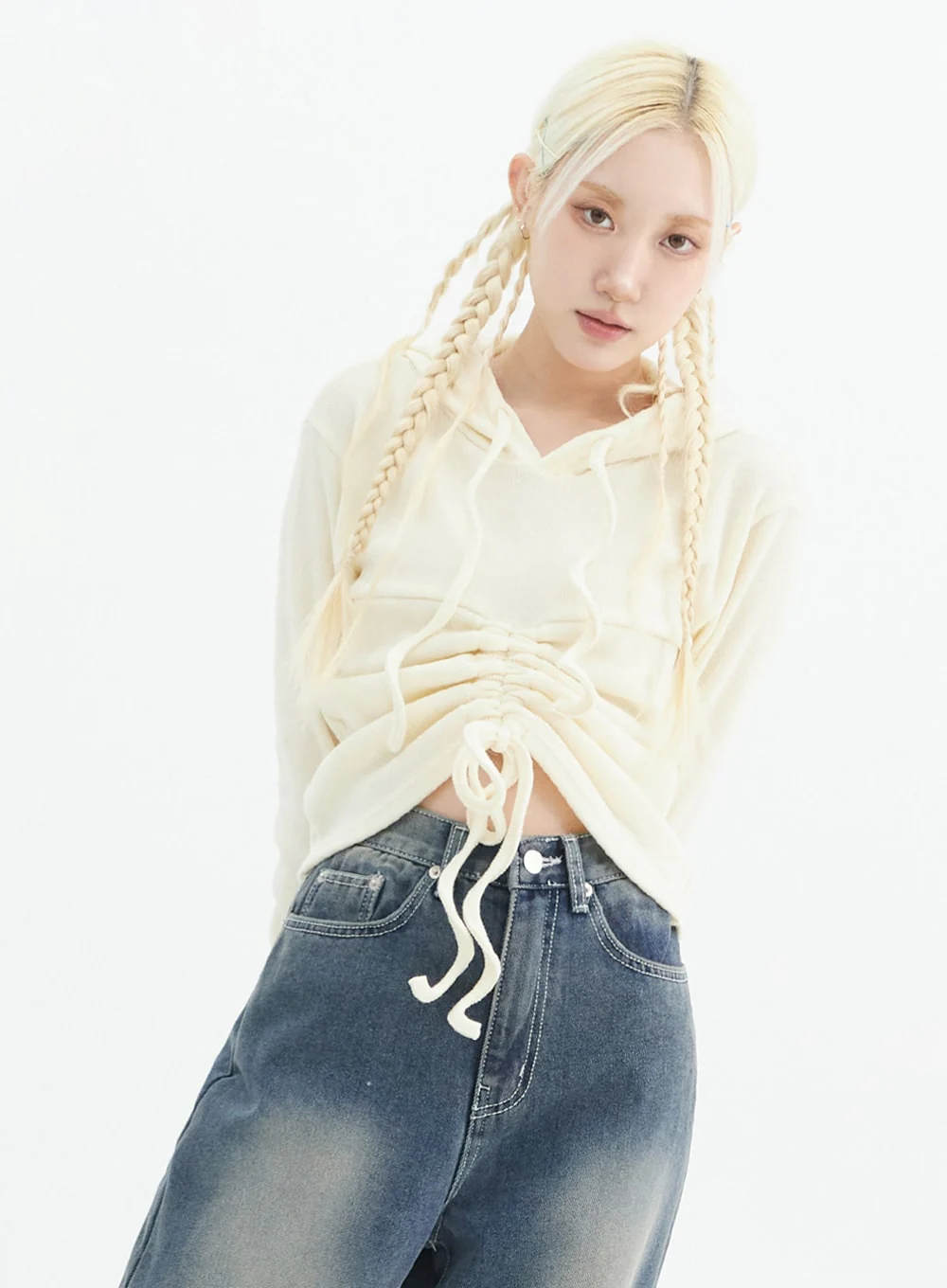 Front Shirring Hoodie Sweater IN328 - Image 5
