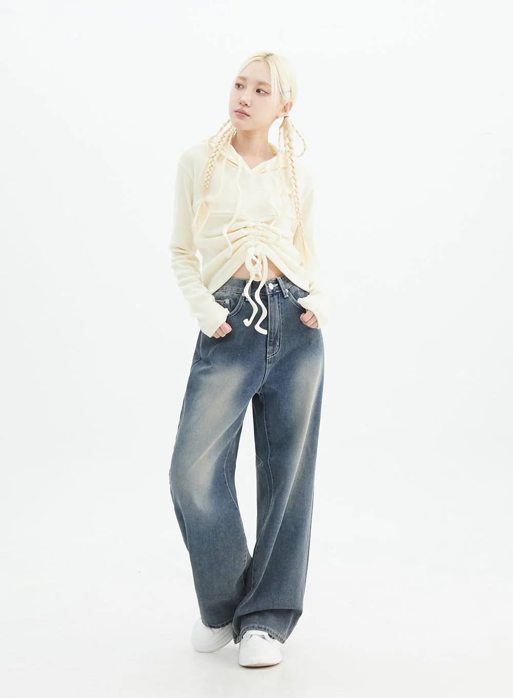 Front Shirring Hoodie Sweater IN328 - Image 6
