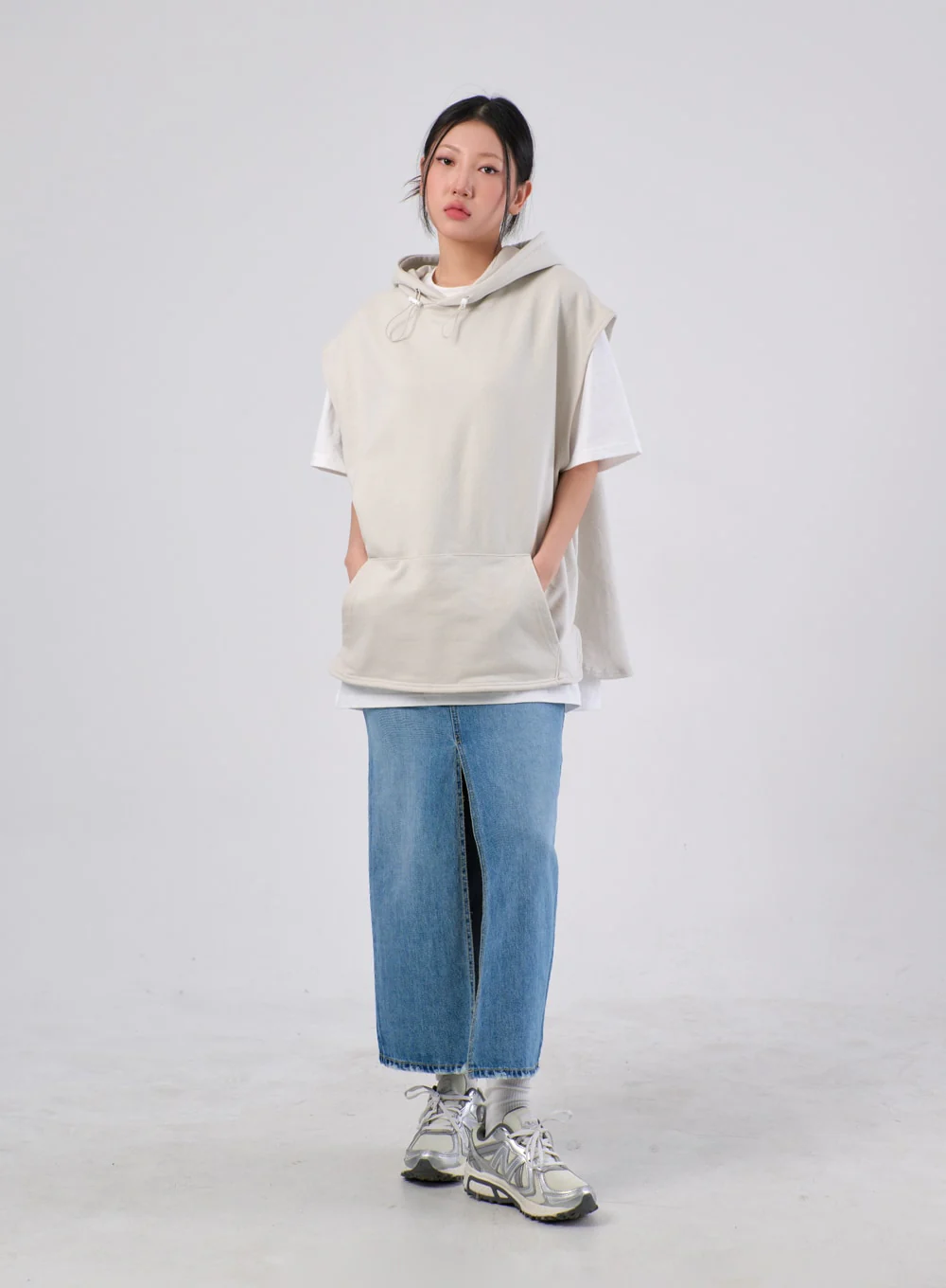 Front Slit Denim Maxi Skirt IA305 - Image 3
