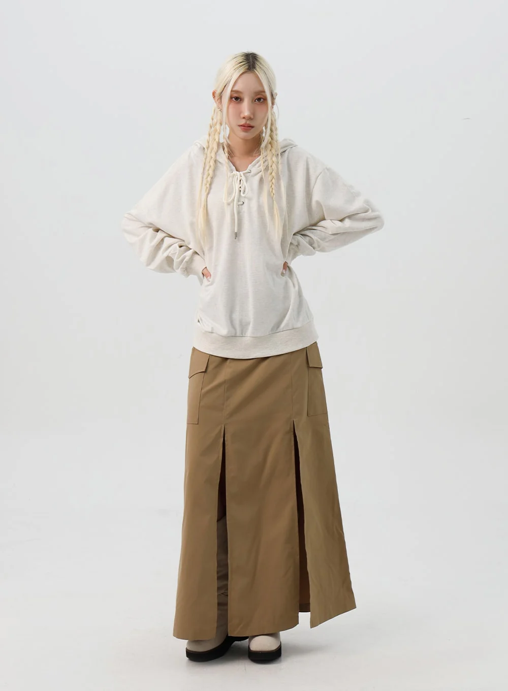Front Tie Hooded Sweatshirt IS312 - Image 2