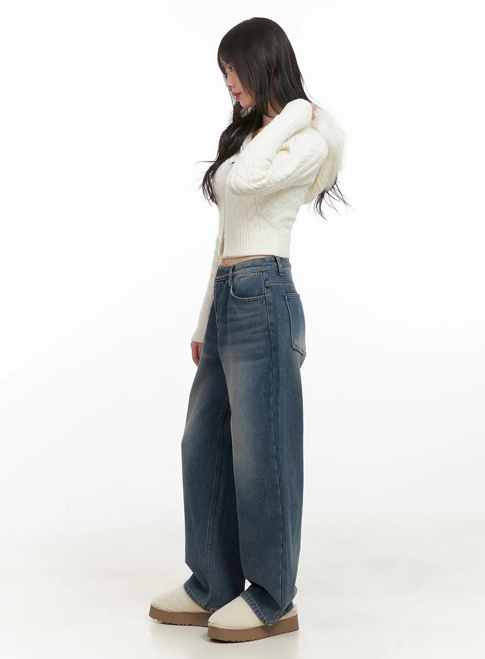 Fur-Hooded Zip-up Knit Crop Cardigan CJ502 - Image 4