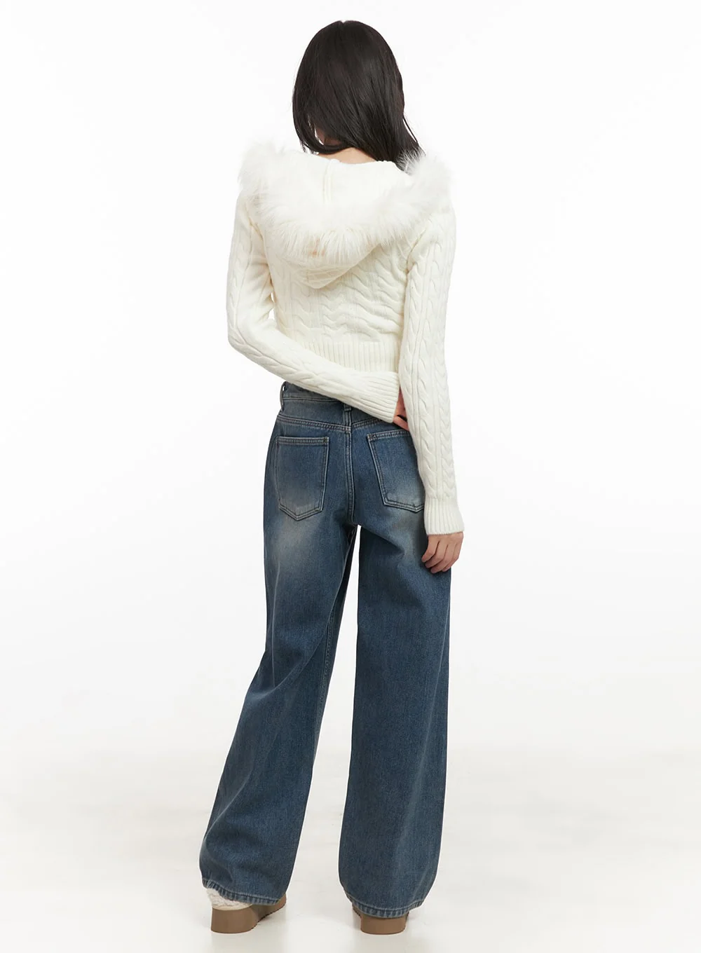 Fur-Hooded Zip-up Knit Crop Cardigan CJ502 - Image 6