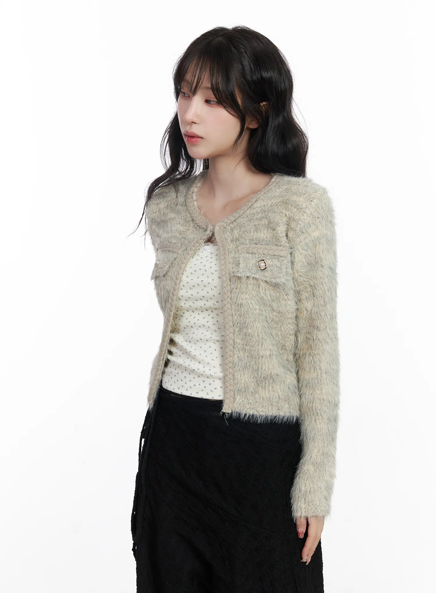 Fuzzy Angora Tweed Cardigan CJ526 - Image 10