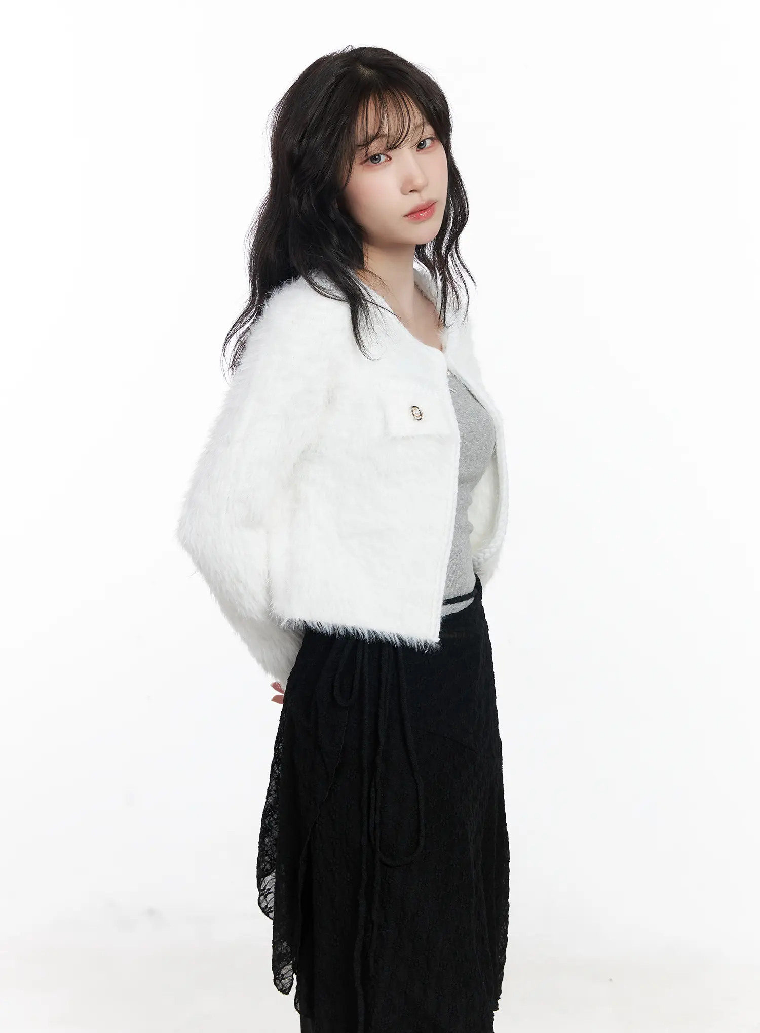 Fuzzy Angora Tweed Cardigan CJ526 - Image 6