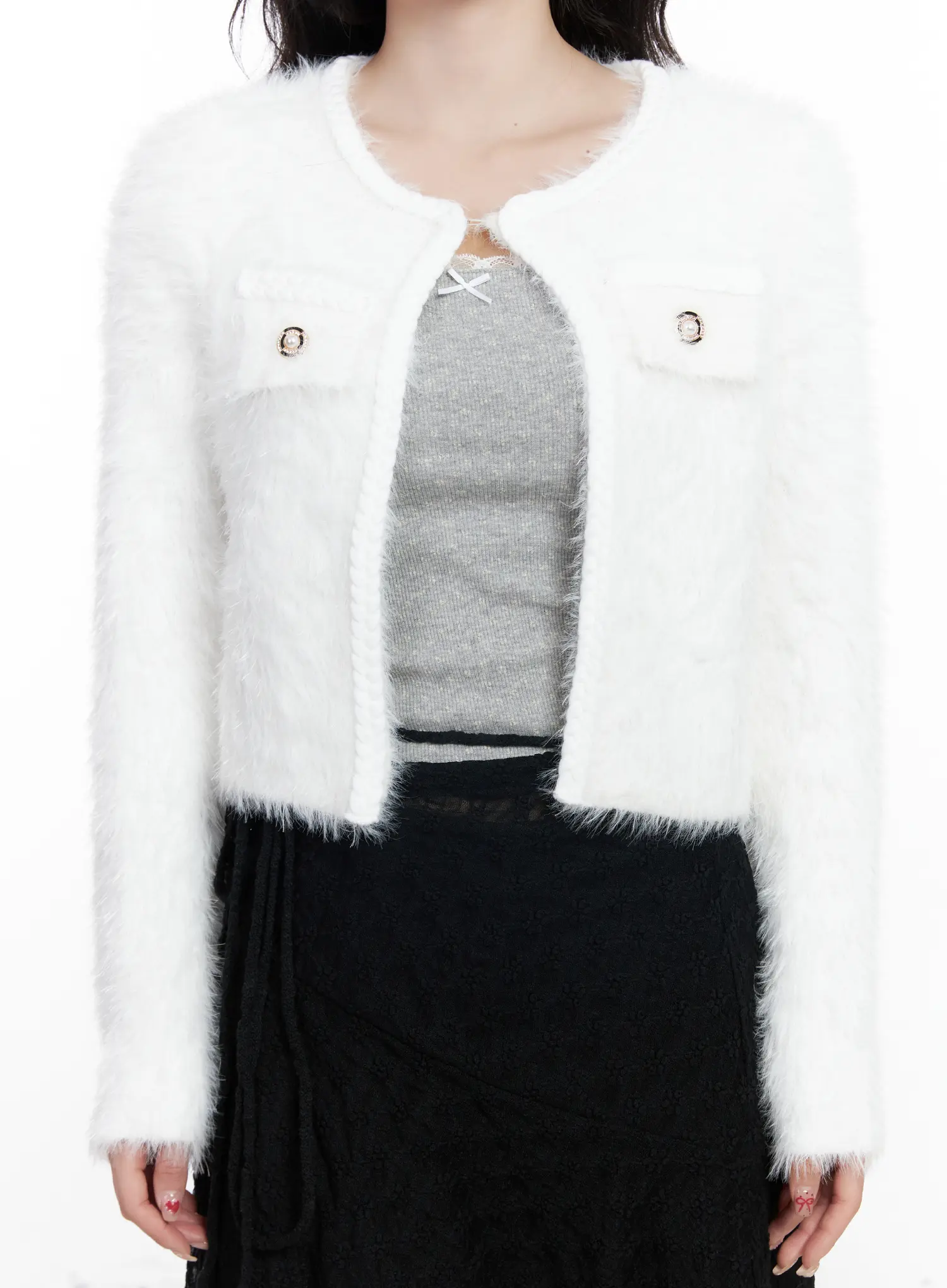 Fuzzy Angora Tweed Cardigan CJ526 - Image 8