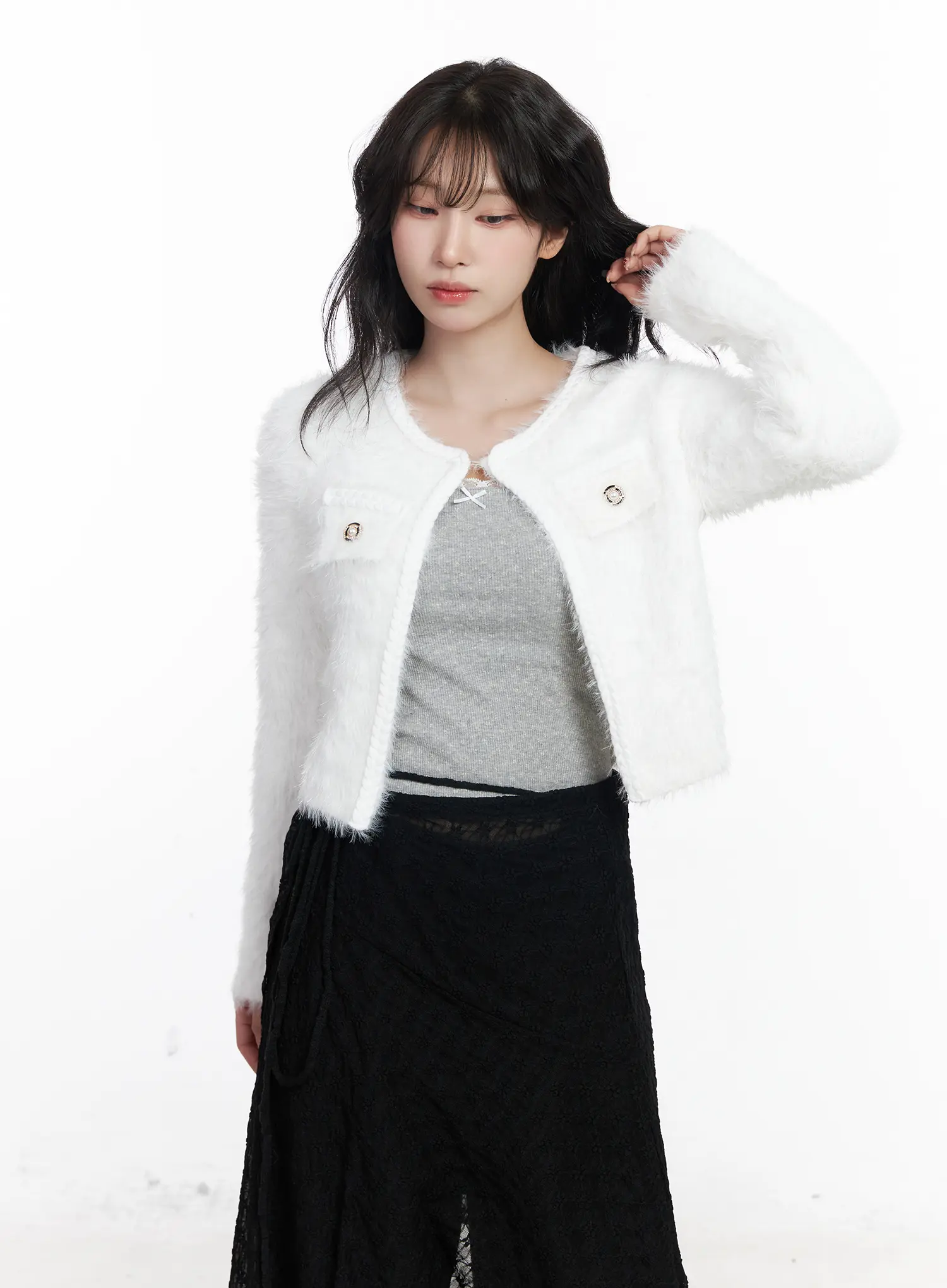 Fuzzy Angora Tweed Cardigan CJ526 - Image 9