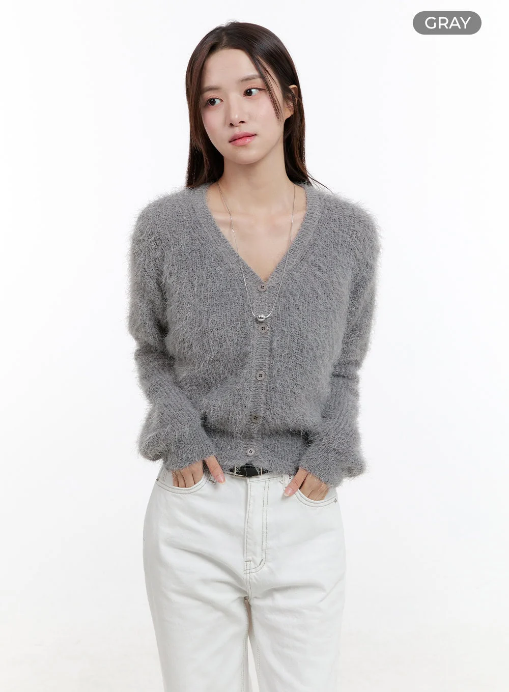 Fuzzy V-Neck Cardigan OG429 - Image 10