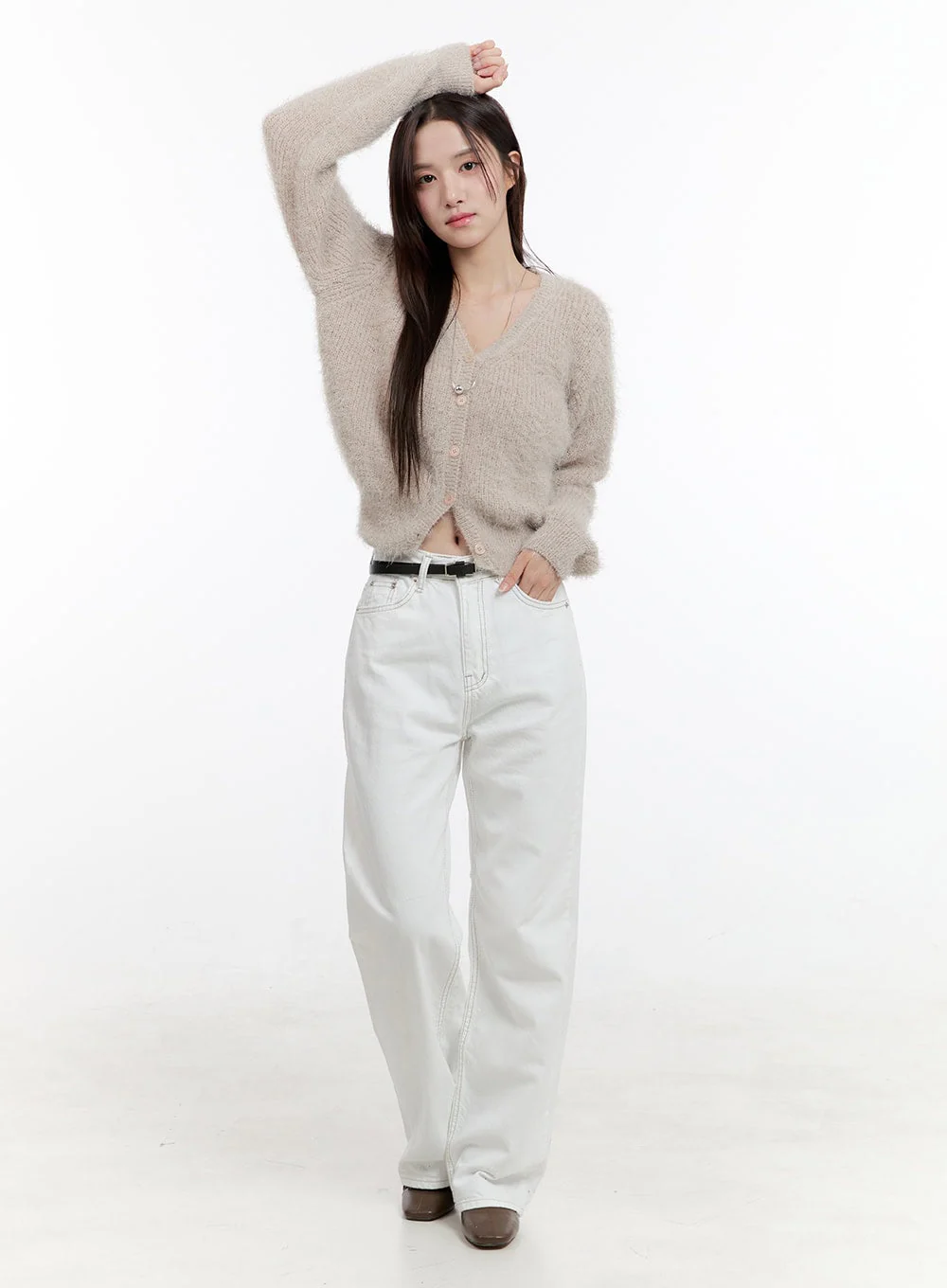 Fuzzy V-Neck Cardigan OG429 - Image 2