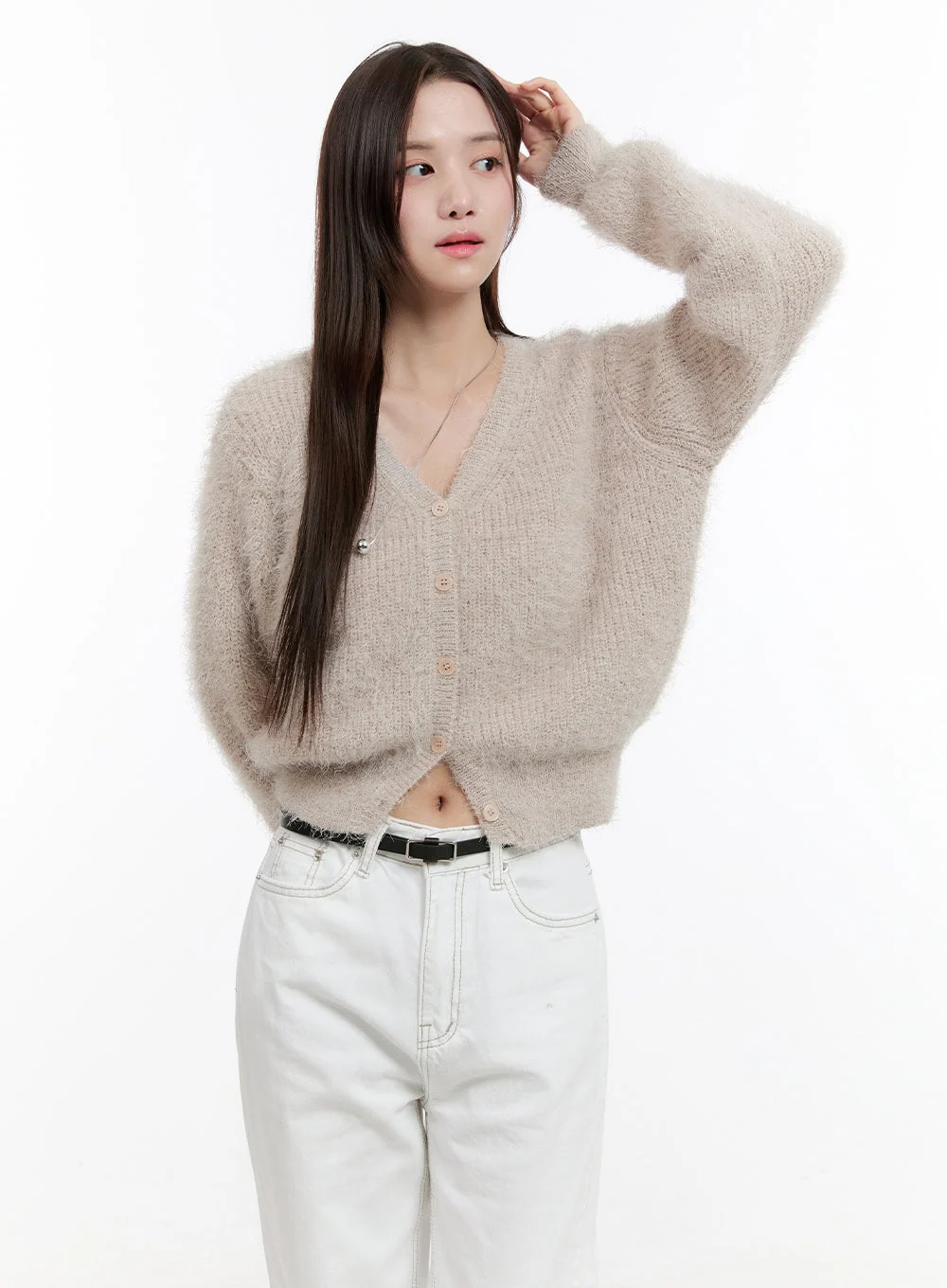 Fuzzy V-Neck Cardigan OG429 - Image 4