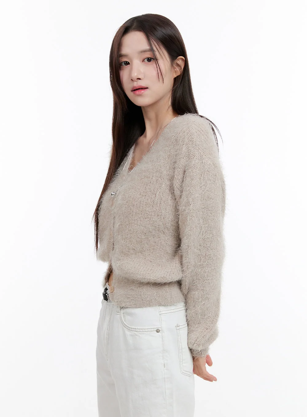 Fuzzy V-Neck Cardigan OG429 - Image 5