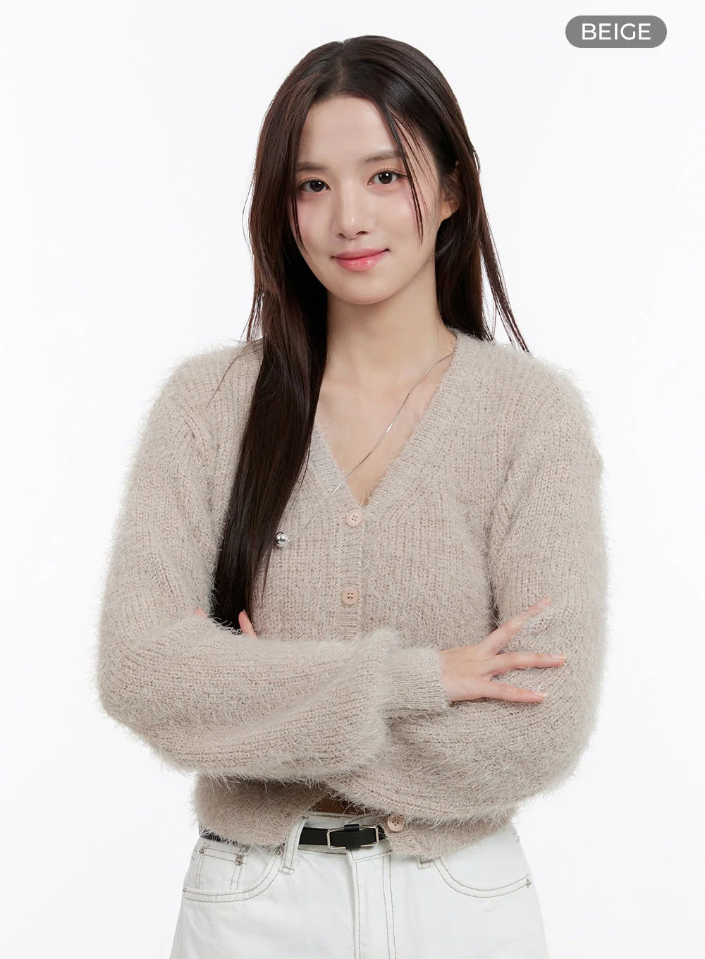 Fuzzy V-Neck Cardigan OG429 - Image 7