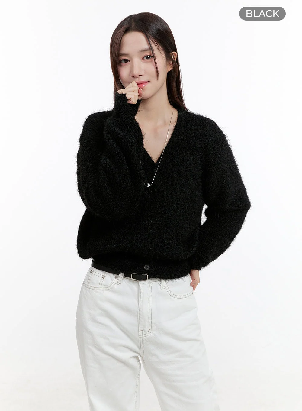 Fuzzy V-Neck Cardigan OG429 - Image 8