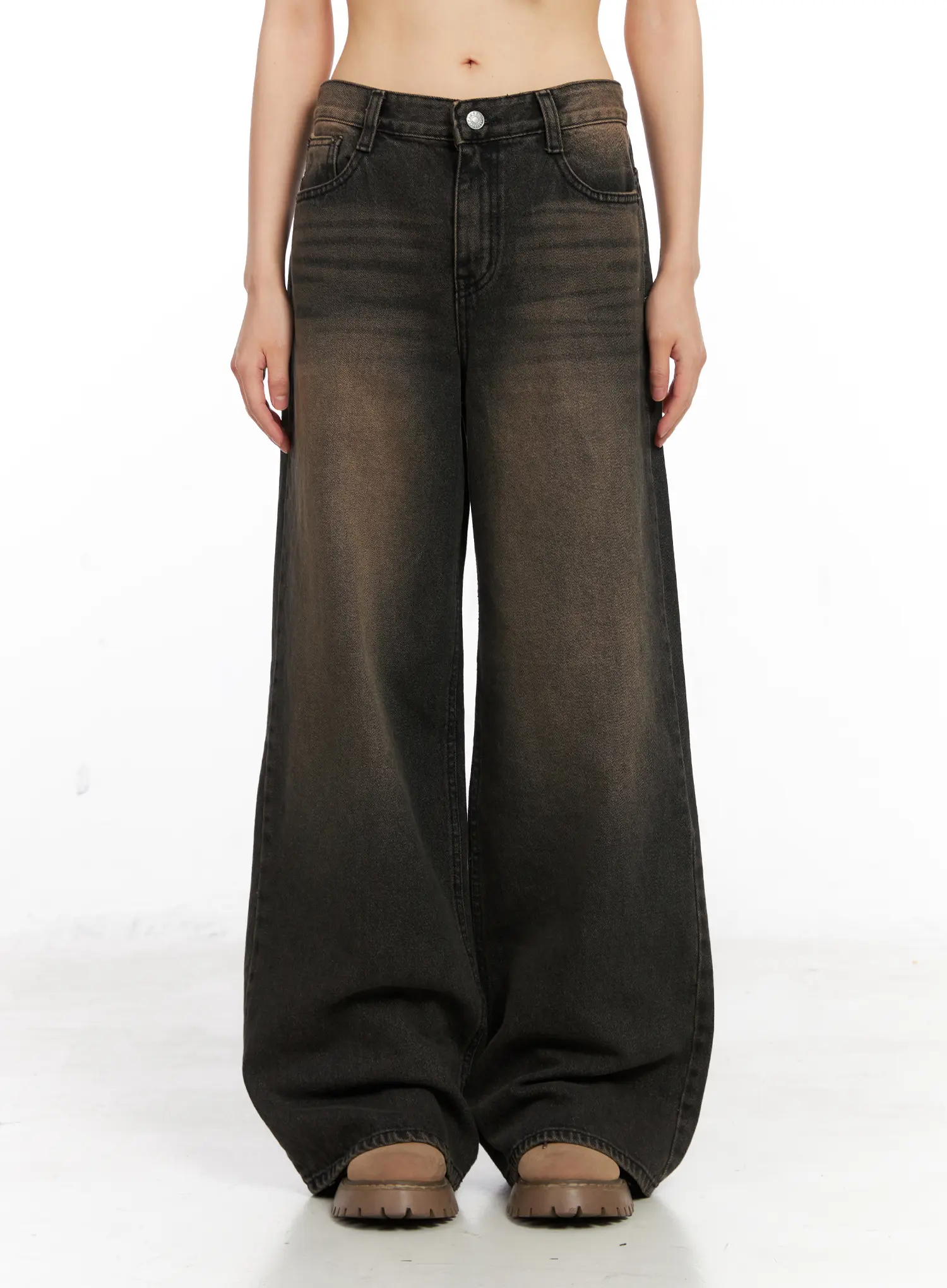 Gaeul Vintage Washed Wide Leg Jeans CN521 - Image 2