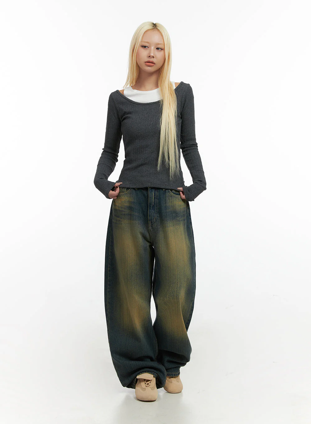 Georgia Vintage Wash Baggy Denim Jeans CO414 - Image 2