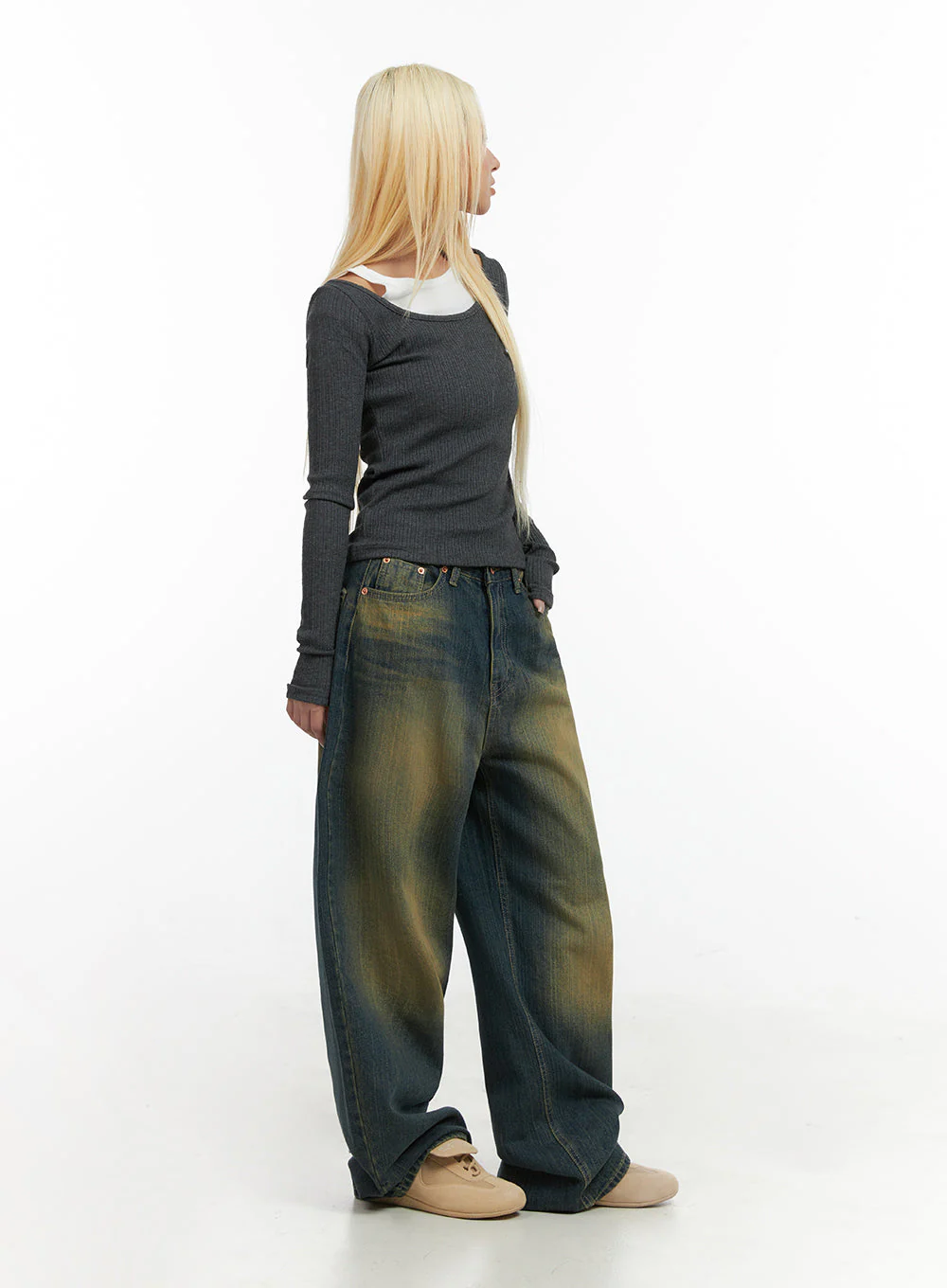 Georgia Vintage Wash Baggy Denim Jeans CO414 - Image 3