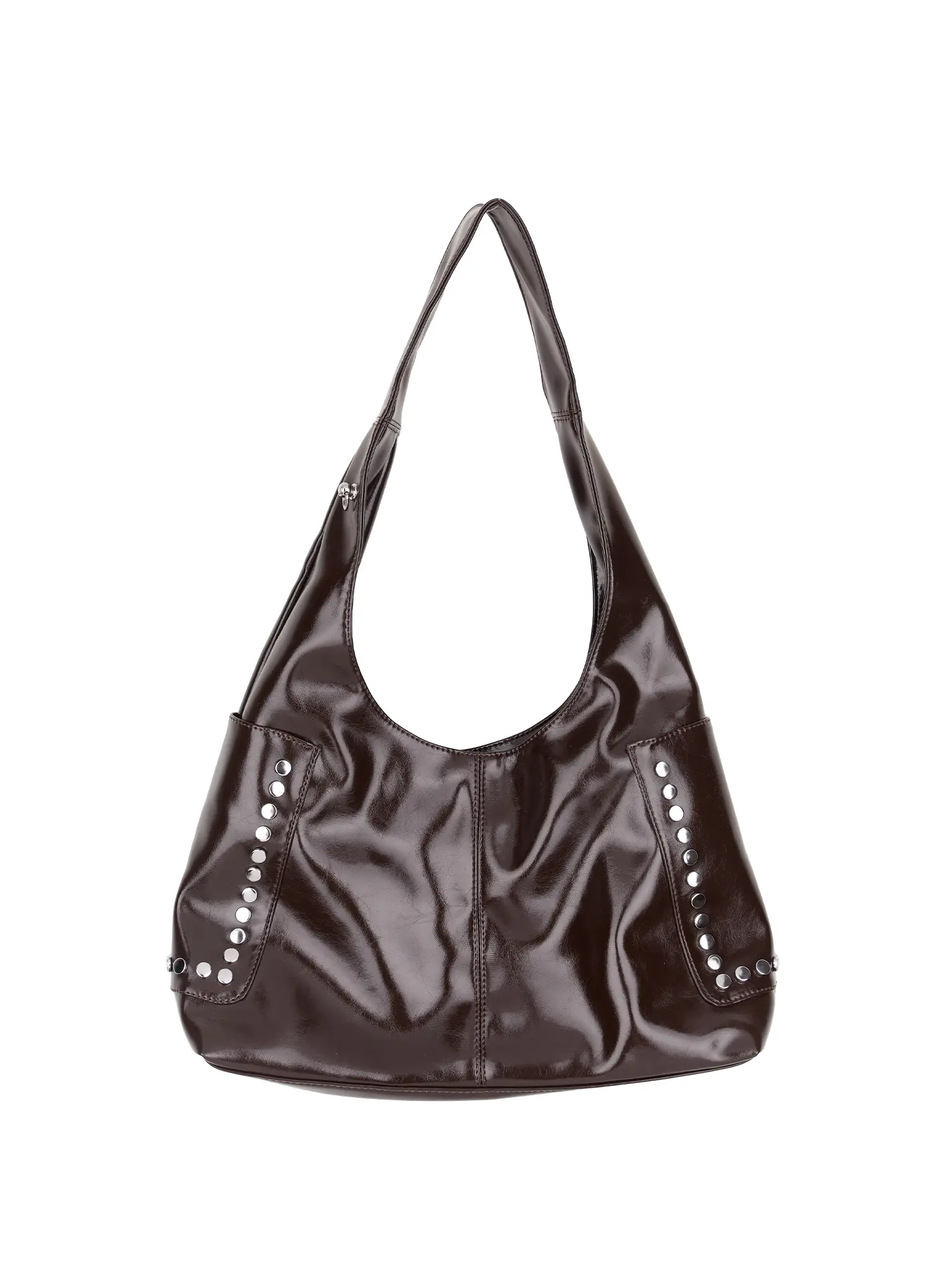 Glossy Faux Leather Studded Shoulder Bag CM520 - Image 12