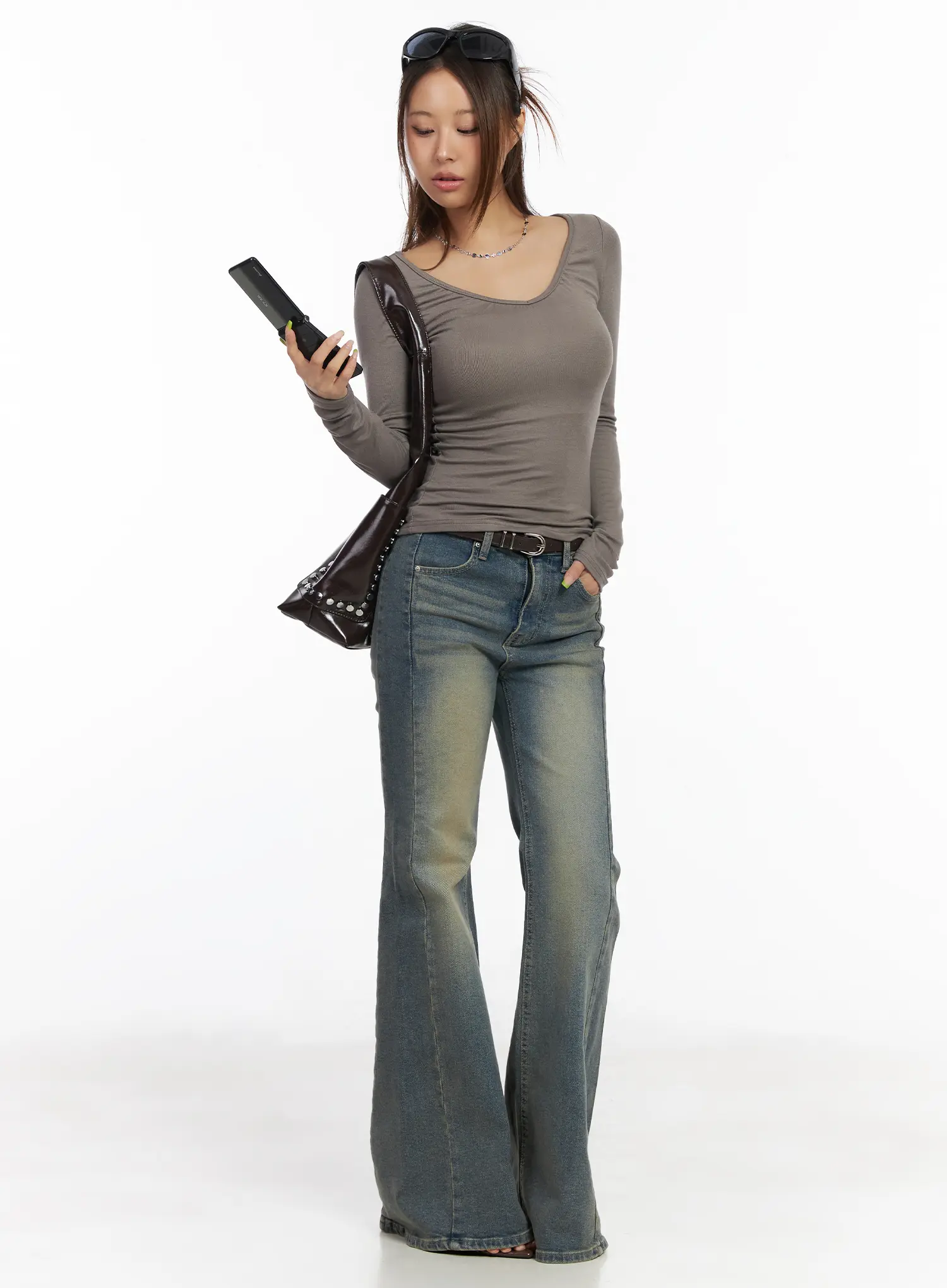 Glossy Faux Leather Studded Shoulder Bag CM520 - Image 5