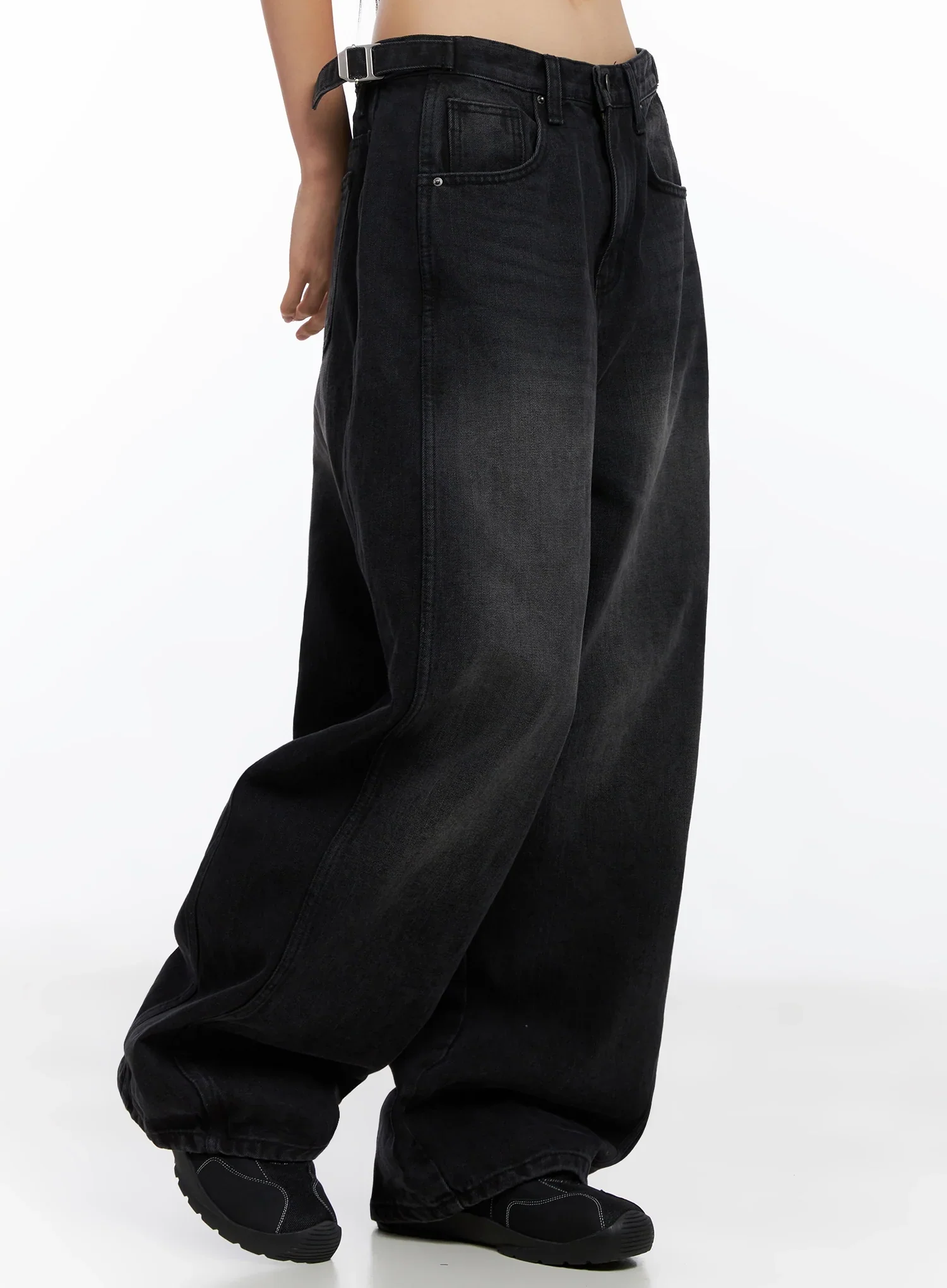 Goffel Side Belt Washed Wide Denim Pants IO517 - Image 10