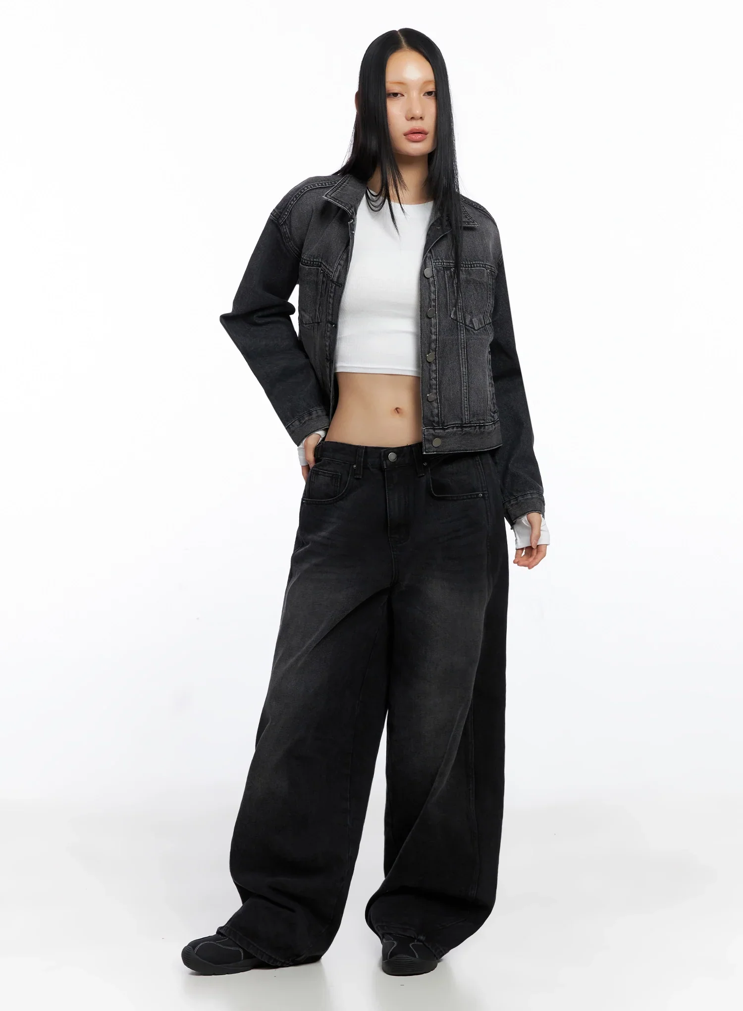 Goffel Side Belt Washed Wide Denim Pants IO517 - Image 11