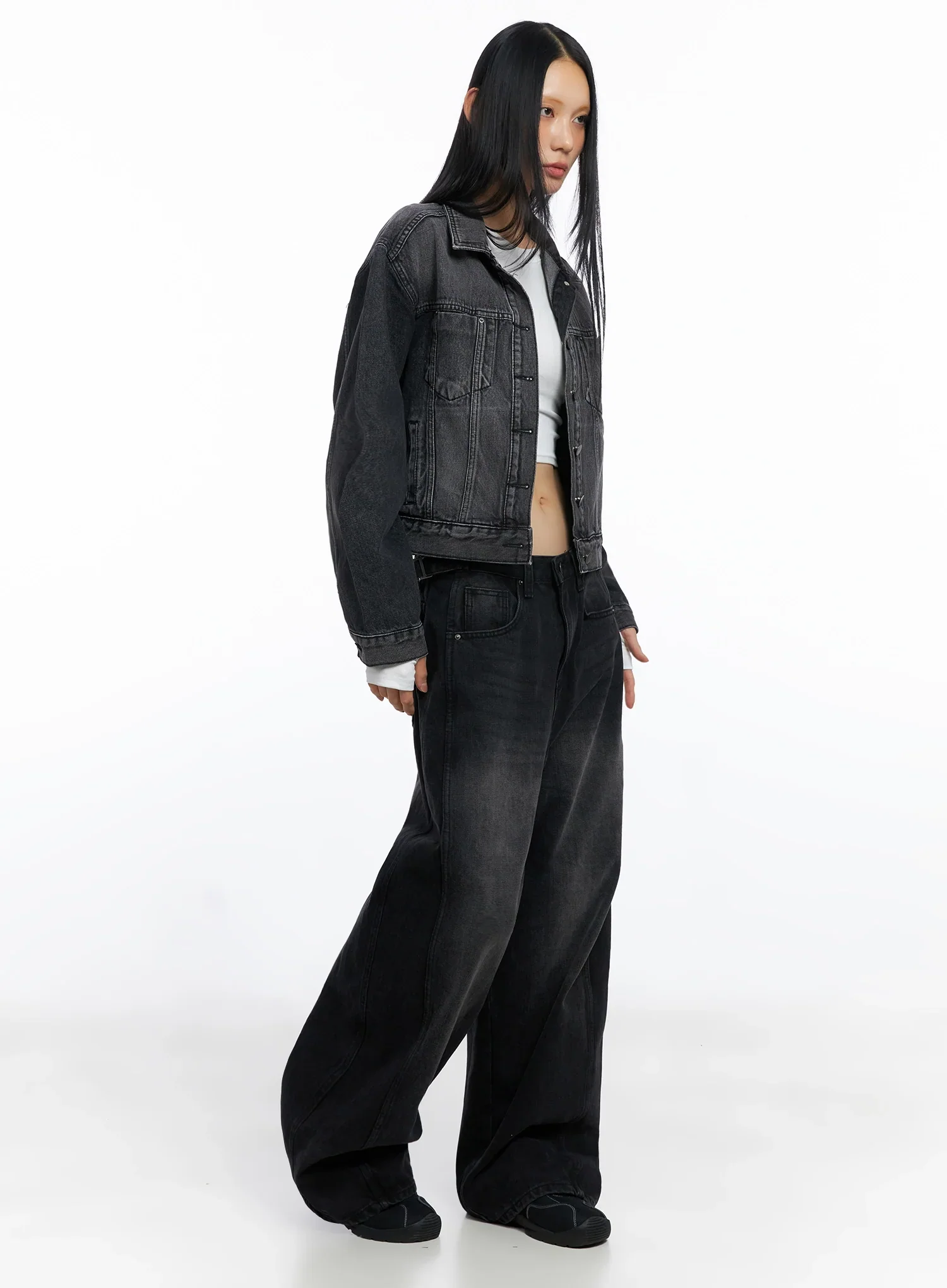 Goffel Side Belt Washed Wide Denim Pants IO517 - Image 12