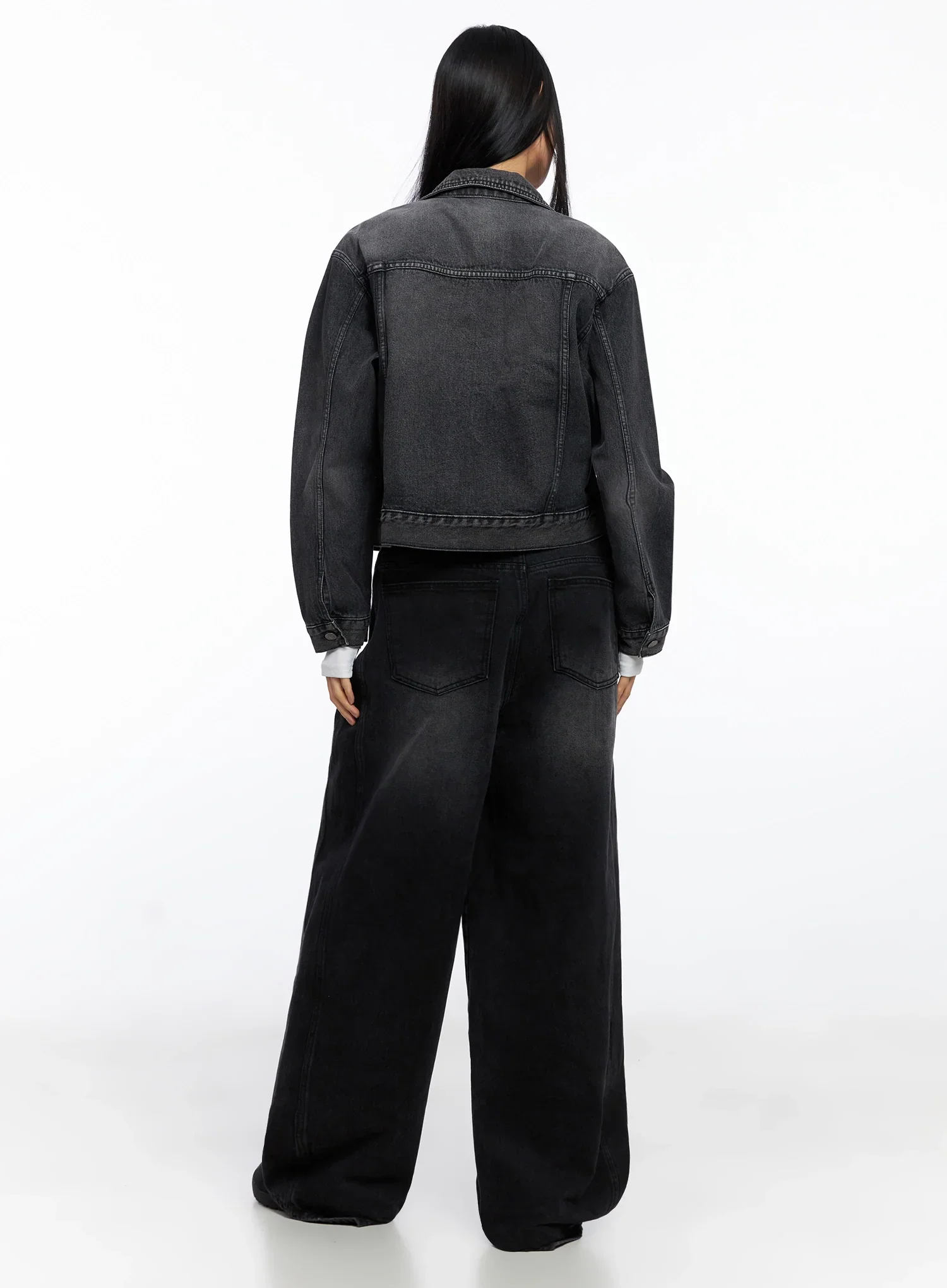 Goffel Side Belt Washed Wide Denim Pants IO517 - Image 13