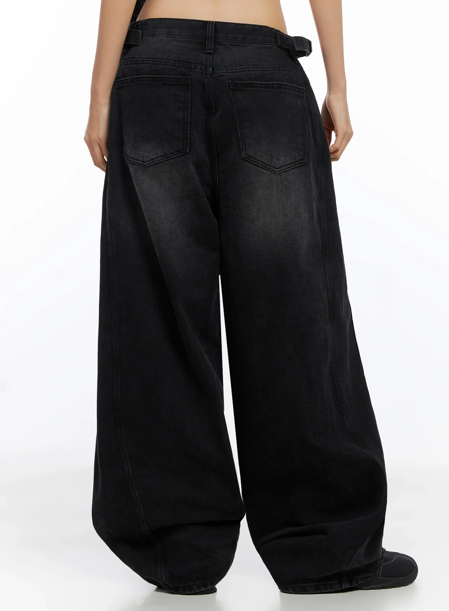 Goffel Side Belt Washed Wide Denim Pants IO517 - Image 14