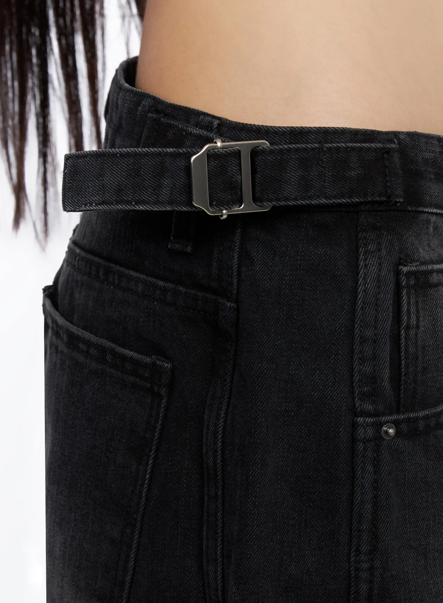 Goffel Side Belt Washed Wide Denim Pants IO517 - Image 8