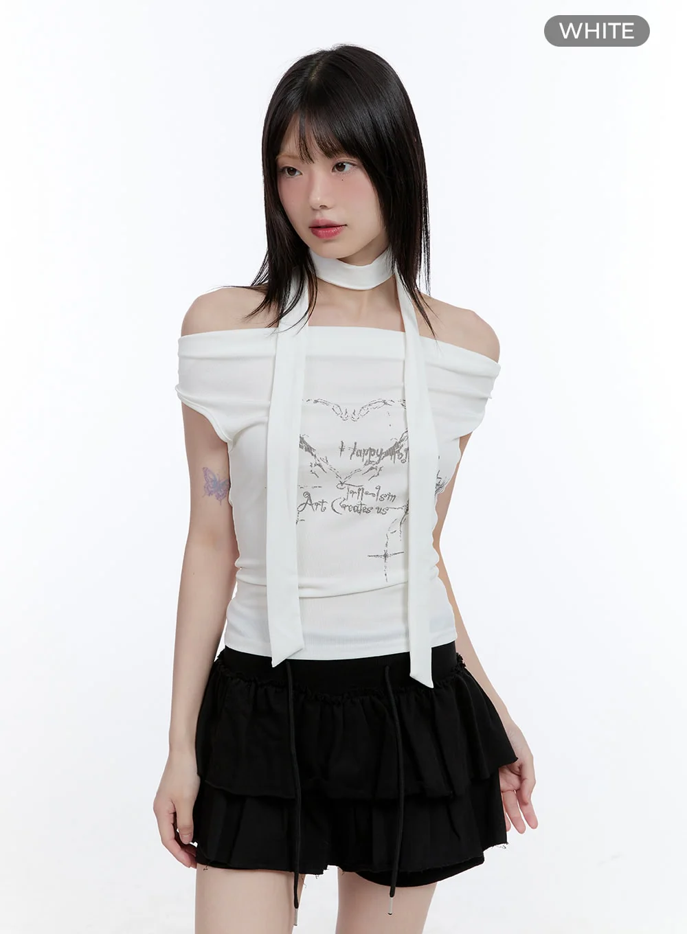 Graphic Bliss Off-Shoulder Crop Top CG412 - Image 9