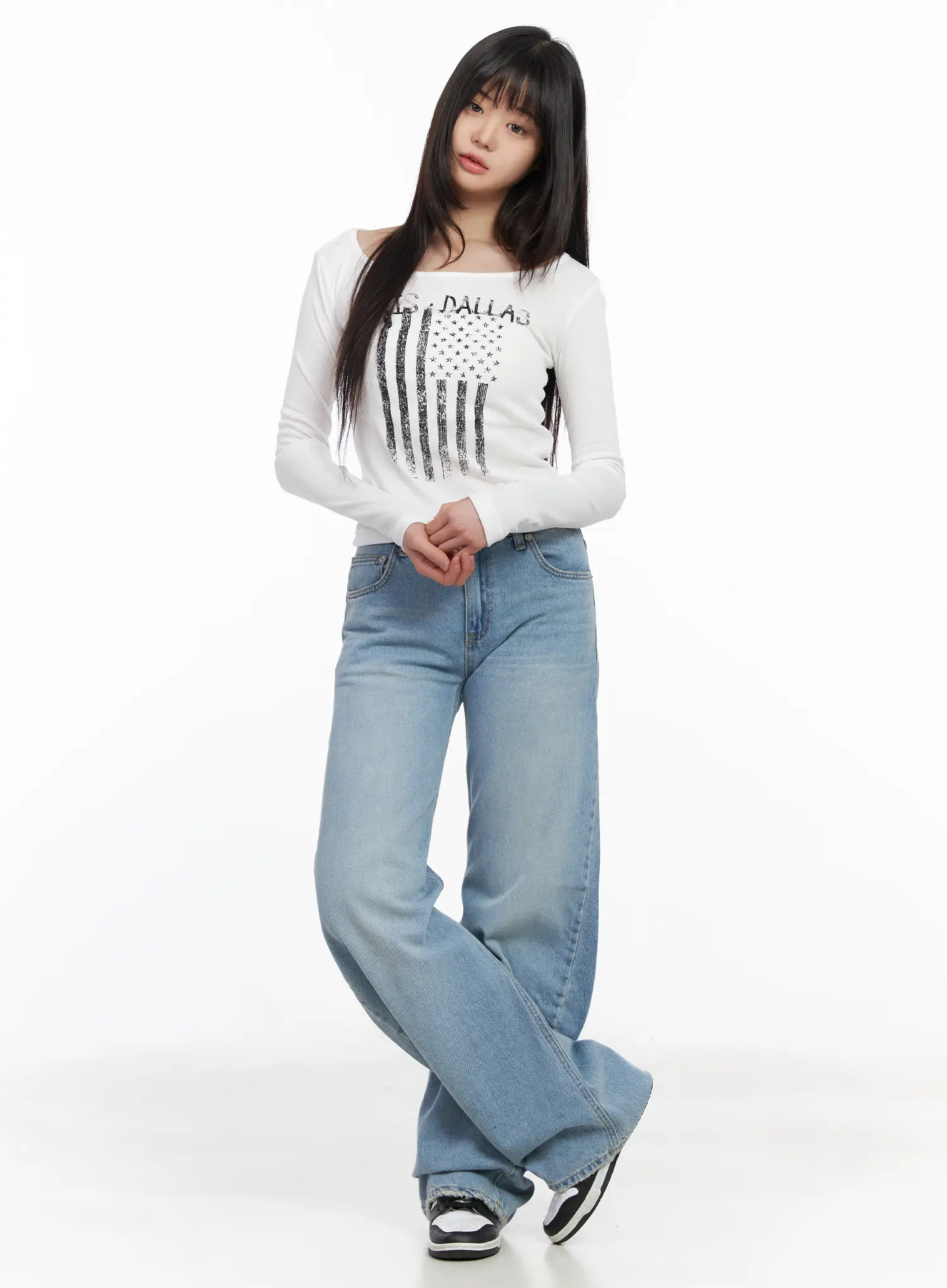 Graphic Flag Print Long Sleeve Top CM512