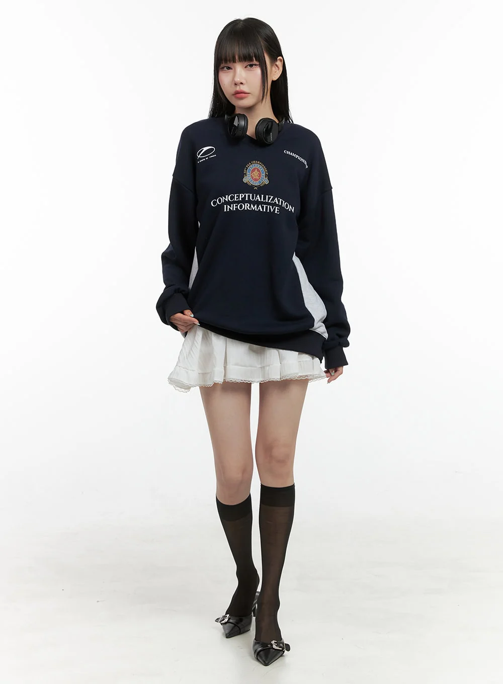 Graphic Lettering Crew Neck Sweatshirt OS410 - Image 2